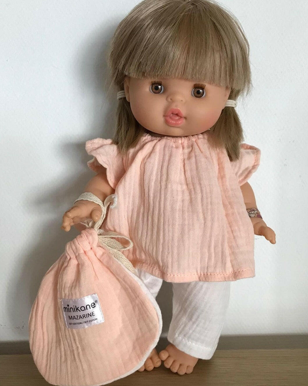 Doll Flutter Shirt & Pant Set - Mazarine Pink/White Doll Clothing Minikane