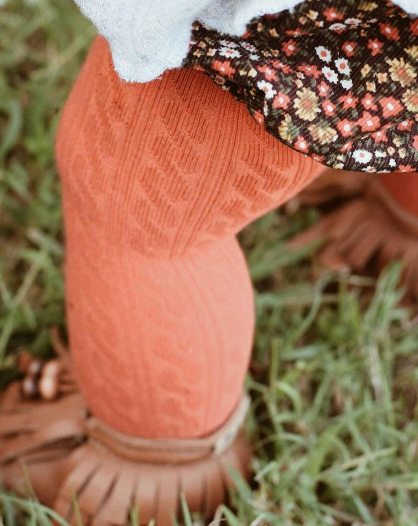 Pumpkin Spice Cable Knit Tights Tights Little Stocking Co