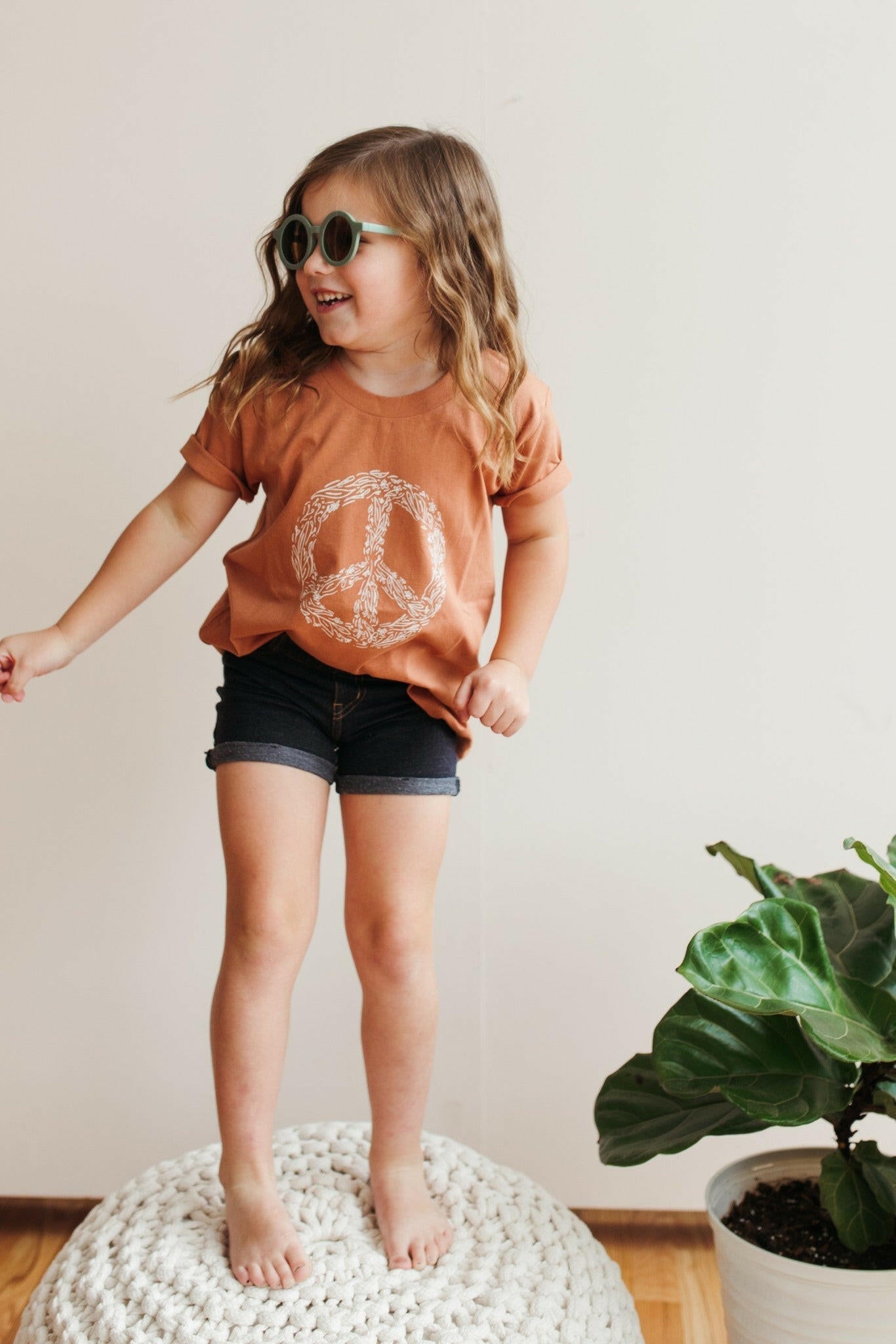 Peace Floral Kid’s Illustrated T-Shirt Kids Polished Prints
