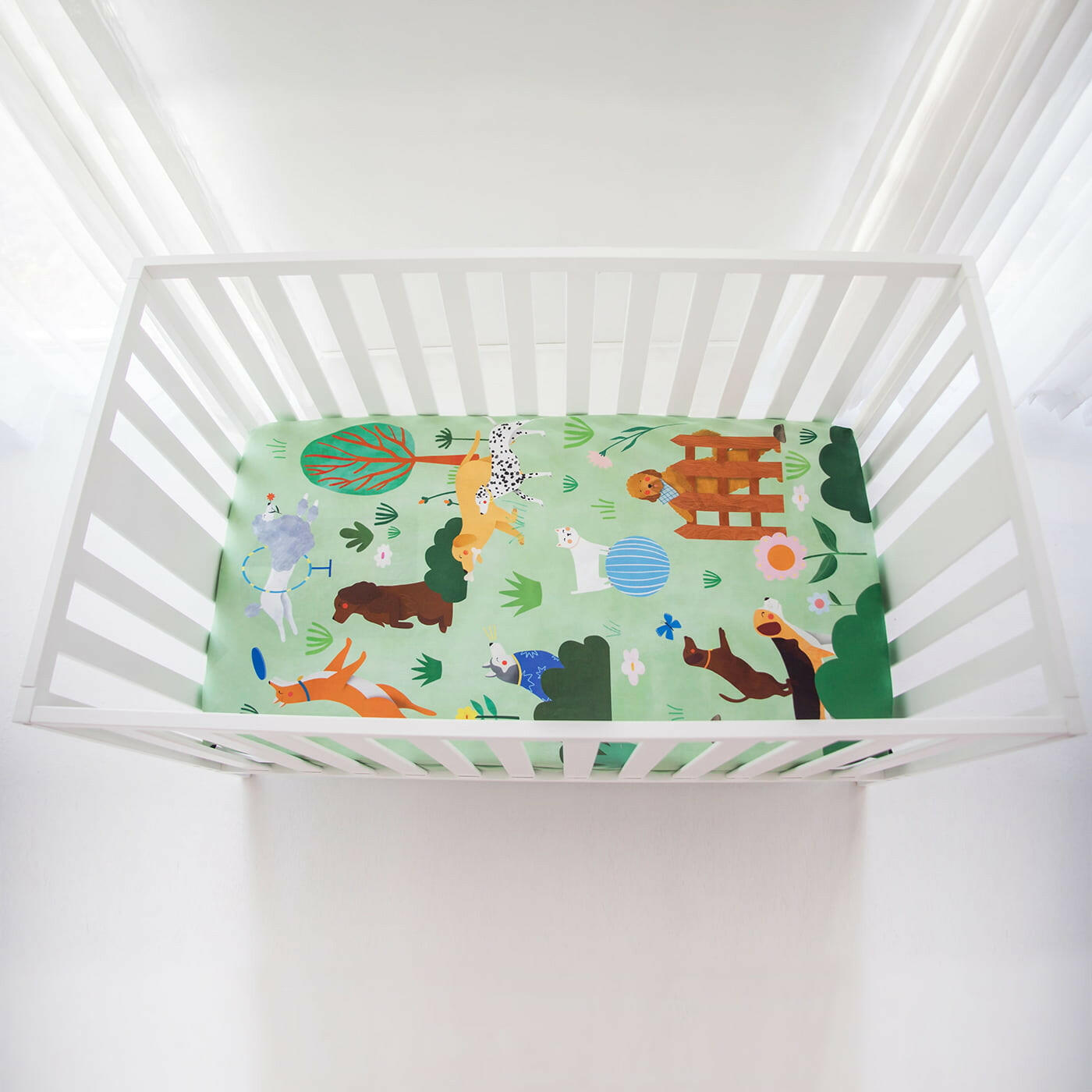 At The Dog Park Standard Size Crib Sheet Crib sheets Rookie Humans