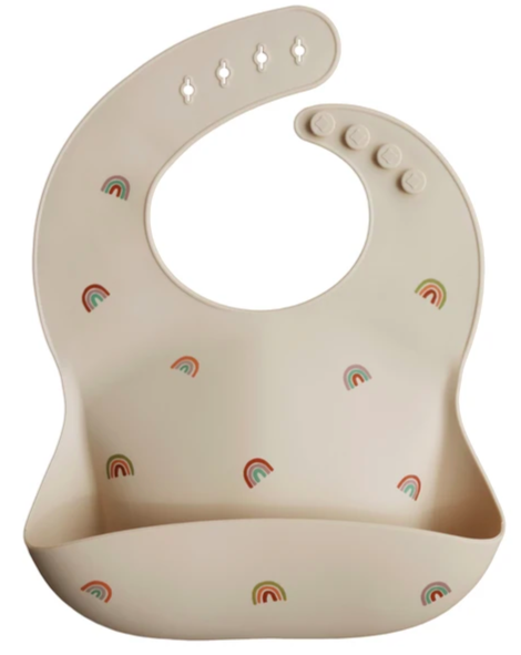 Silicone Baby Bib - Rainbows feeding Mushie