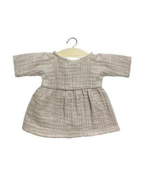 Faustine dress in beige Lurex double gauze cotton Doll Clothing Minikane