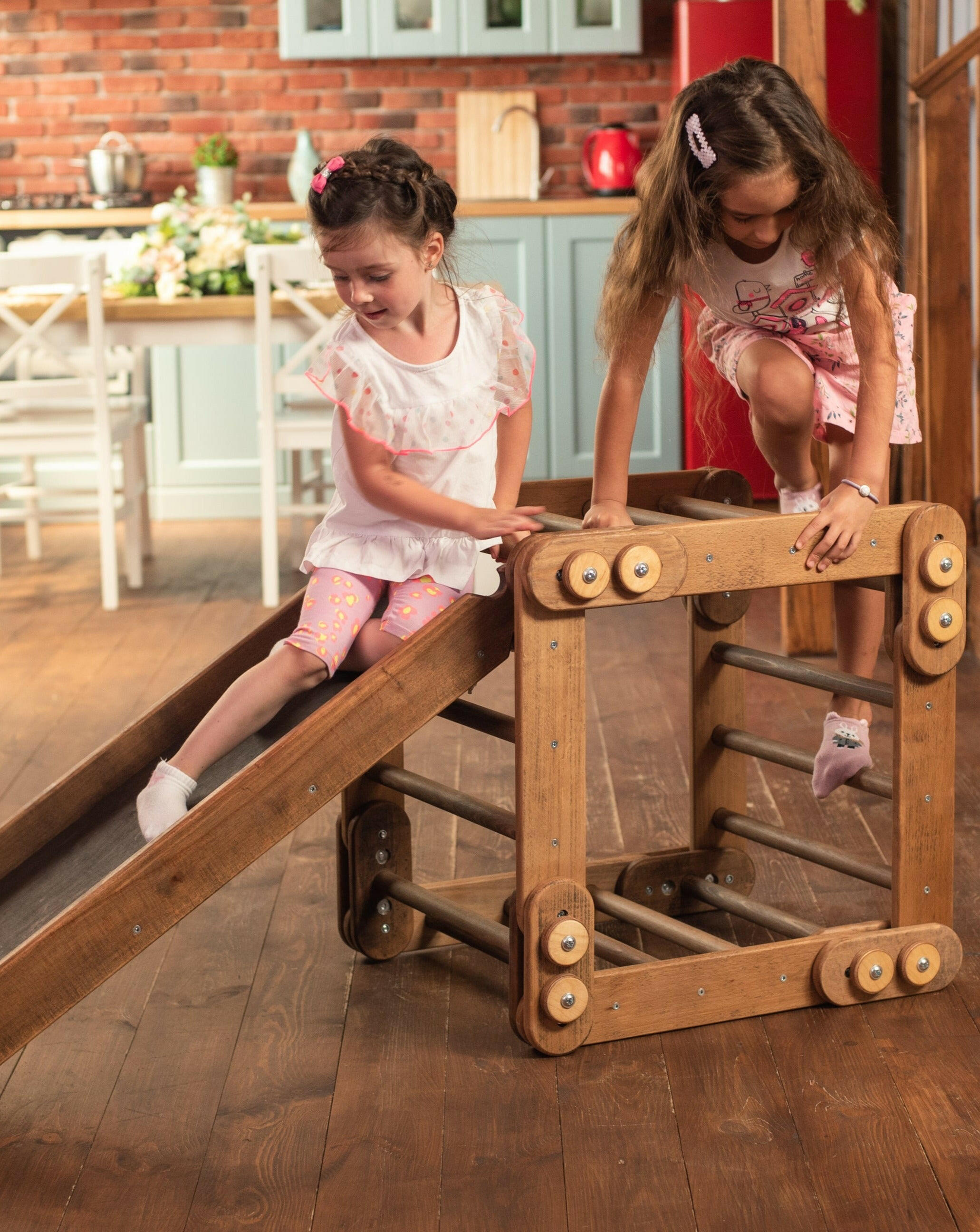 Montessori Climbing Frame Set 2in1: Snake Ladder + Slide Board/Climbing Ramp | Chocolate 2in1 Playsets Goodevas
