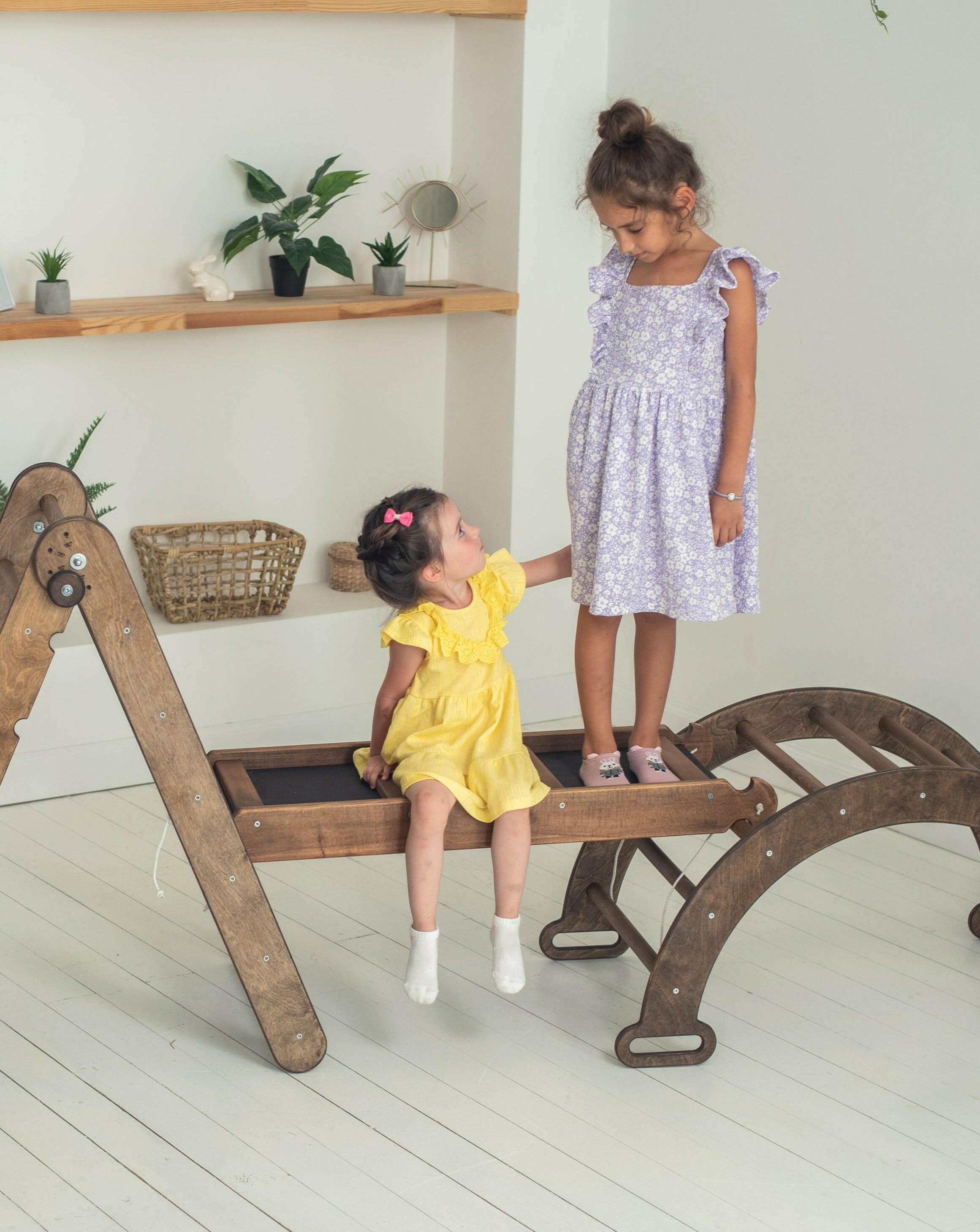 4in1 Montessori Climbing Set: Triangle Ladder + Arch/Rocker + Slide Board/Ramp + Net – Chocolate 4in1 Playsets Goodevas