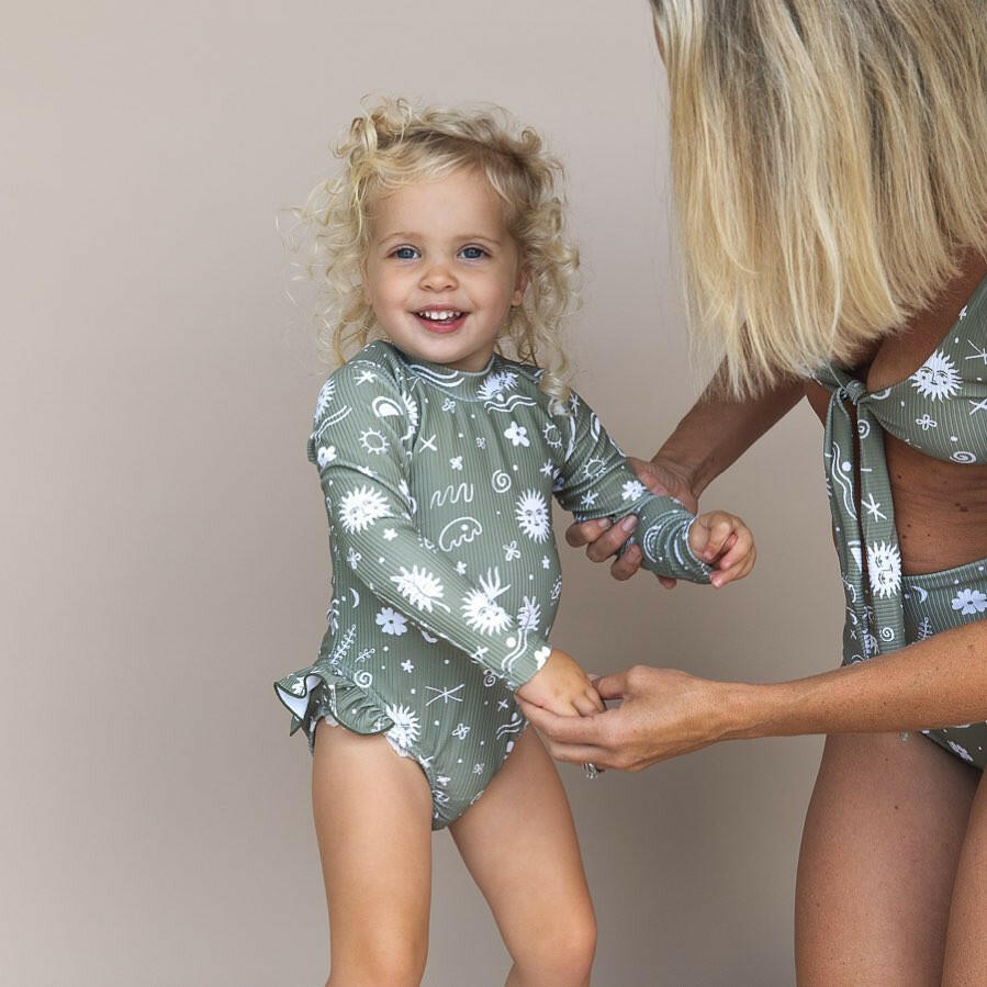 Zoe Rashguard Swimsuit - Olive Swimwear Salty Swimwear
