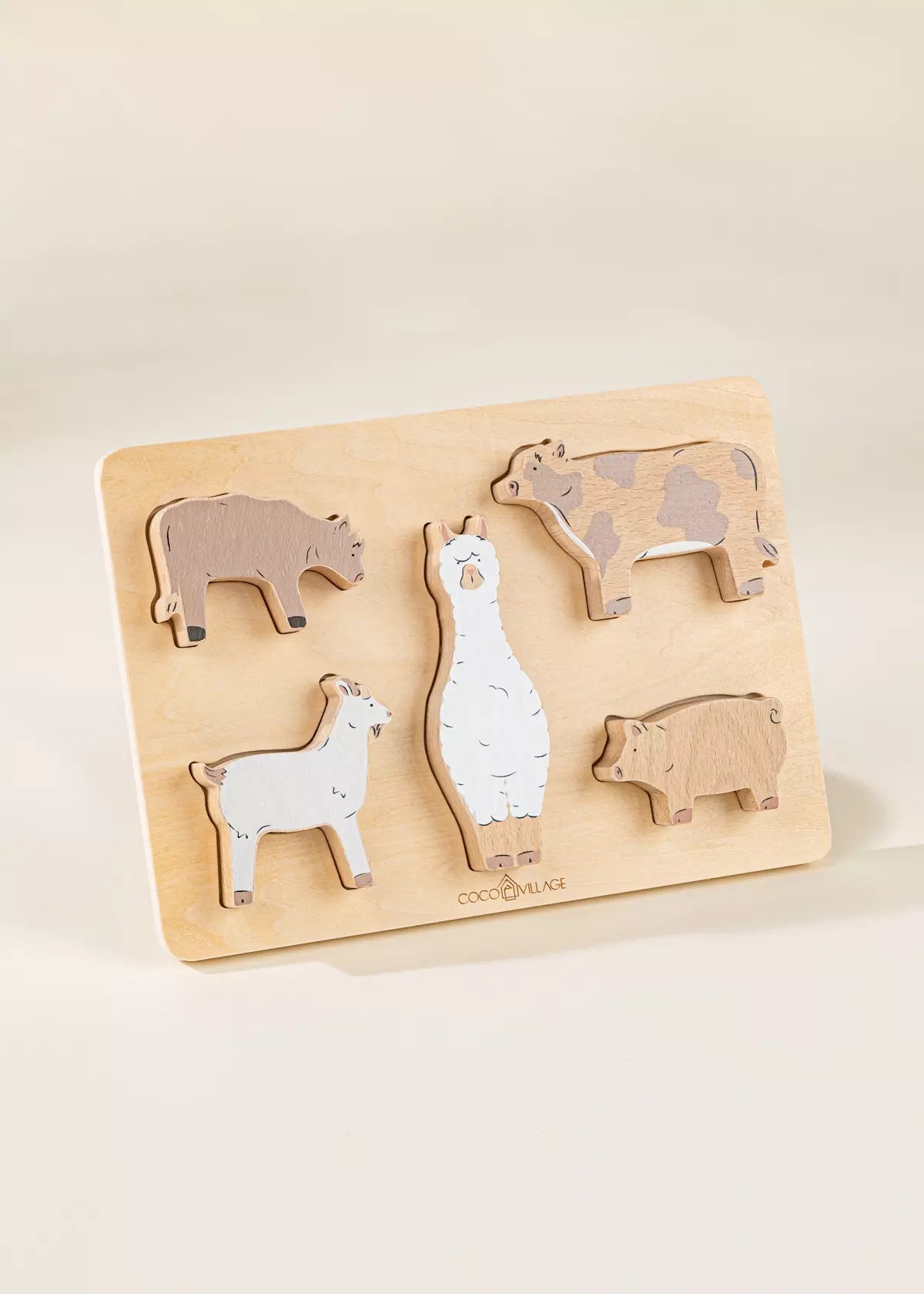 Set of 5 Barn Animals on Wooden Plate Animal Figures Coco Village