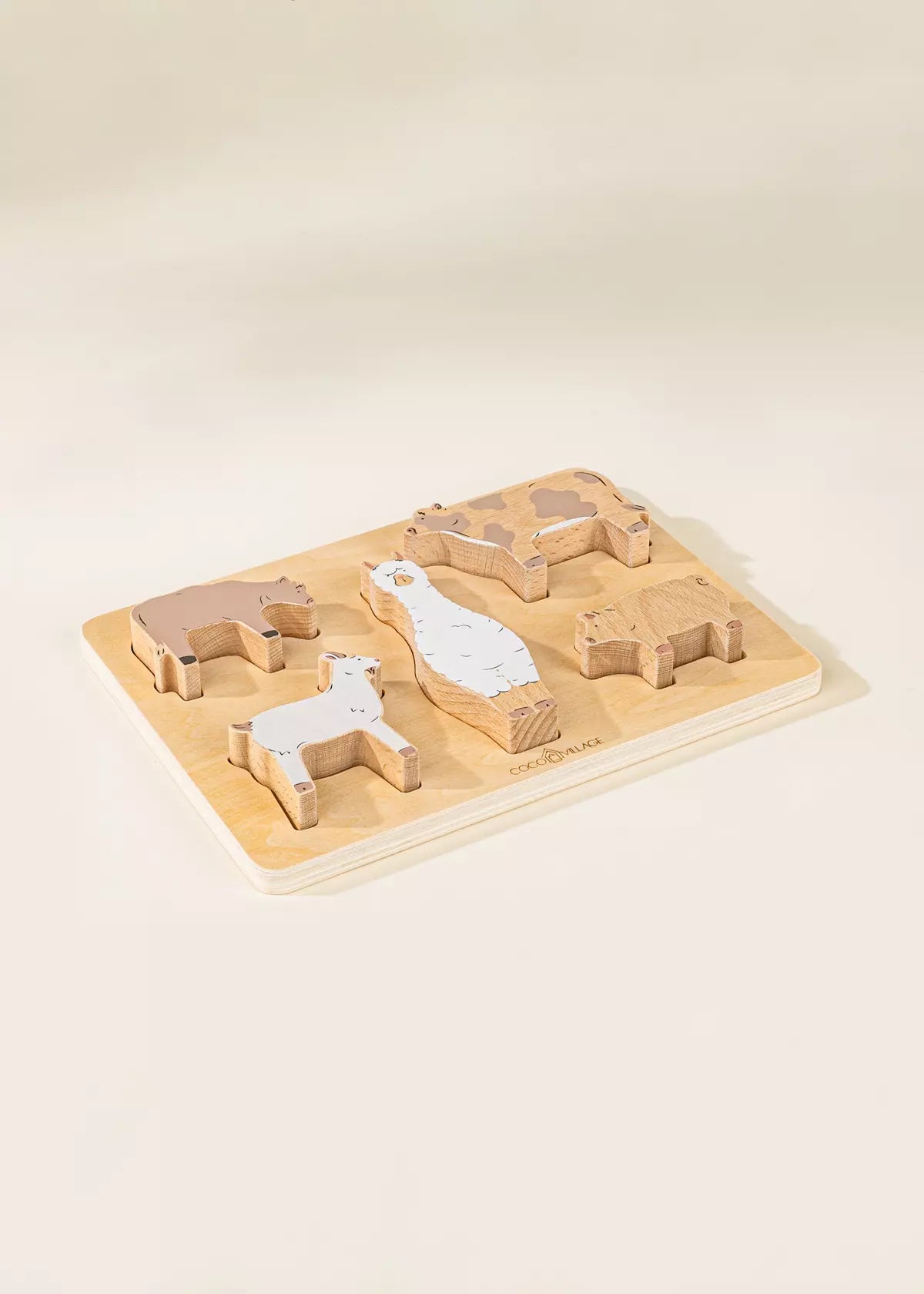 Set of 5 Barn Animals on Wooden Plate Animal Figures Coco Village