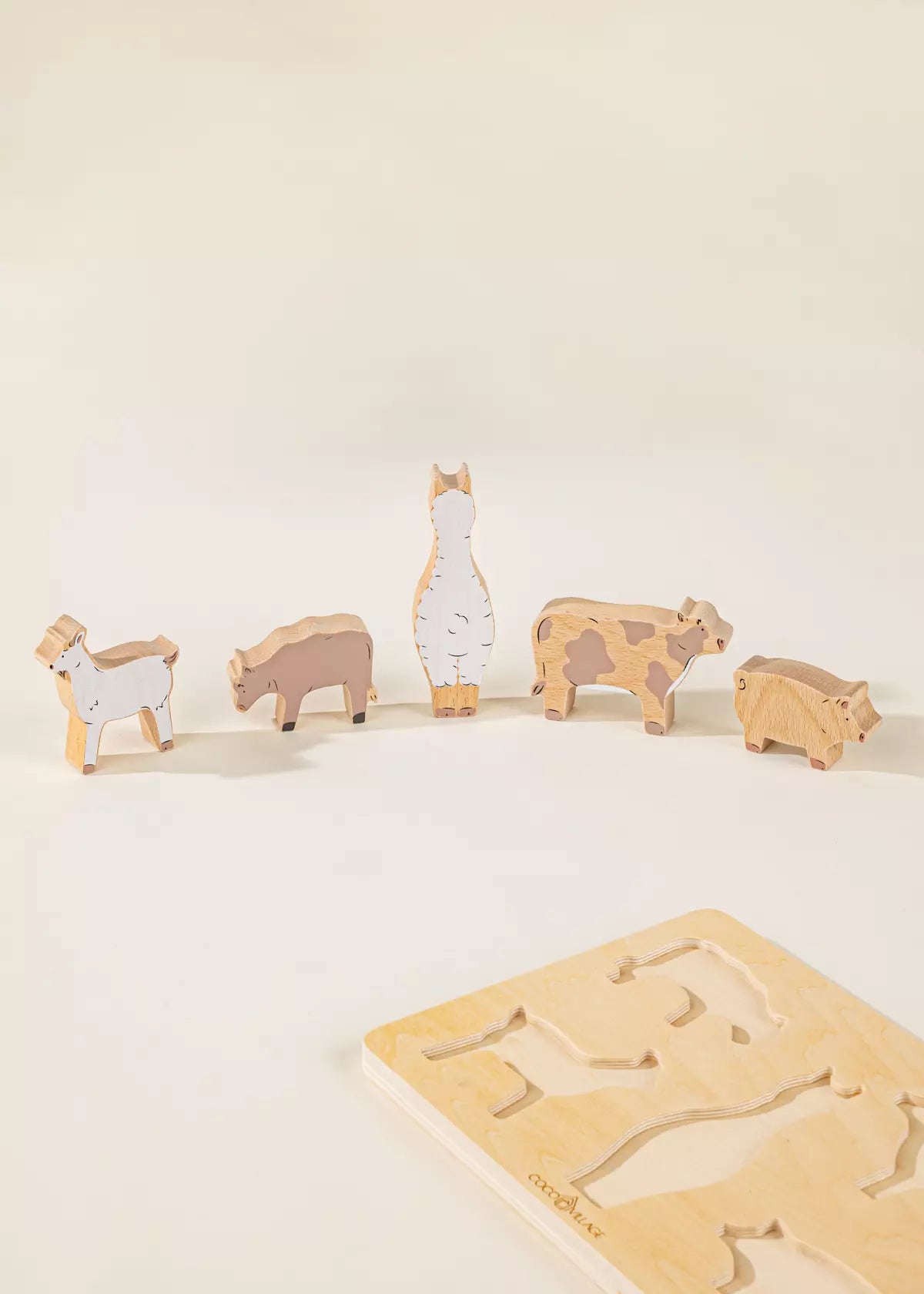 Set of 5 Barn Animals on Wooden Plate Animal Figures Coco Village