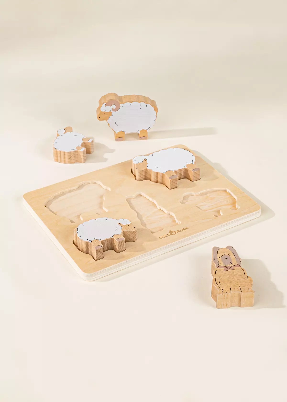 Set of 5 Shepherd Animals on Wooden Plate Animal Figures Coco Village