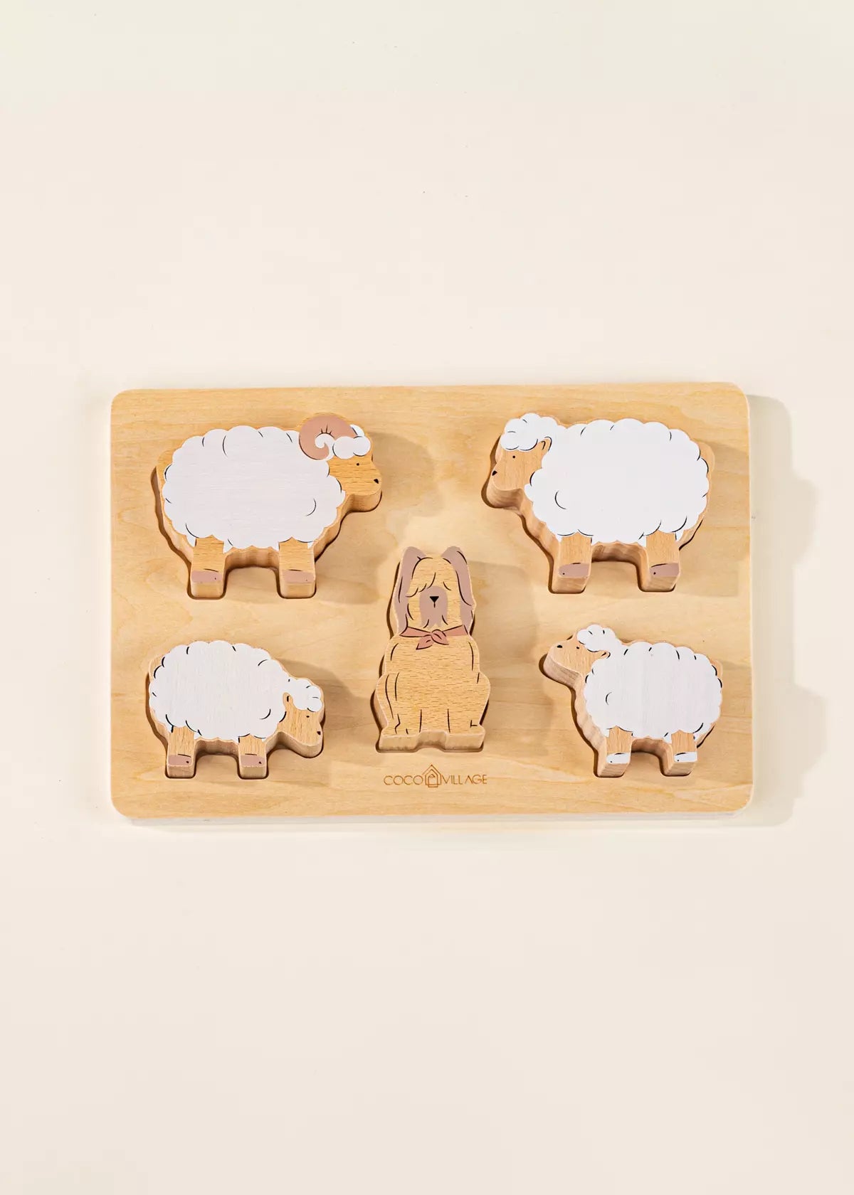 Set of 5 Shepherd Animals on Wooden Plate Animal Figures Coco Village