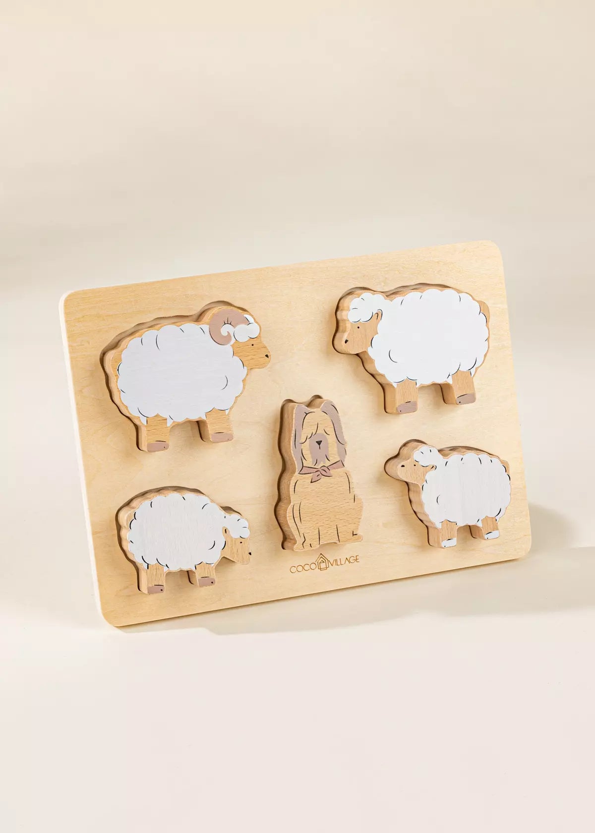 Set of 5 Shepherd Animals on Wooden Plate Animal Figures Coco Village