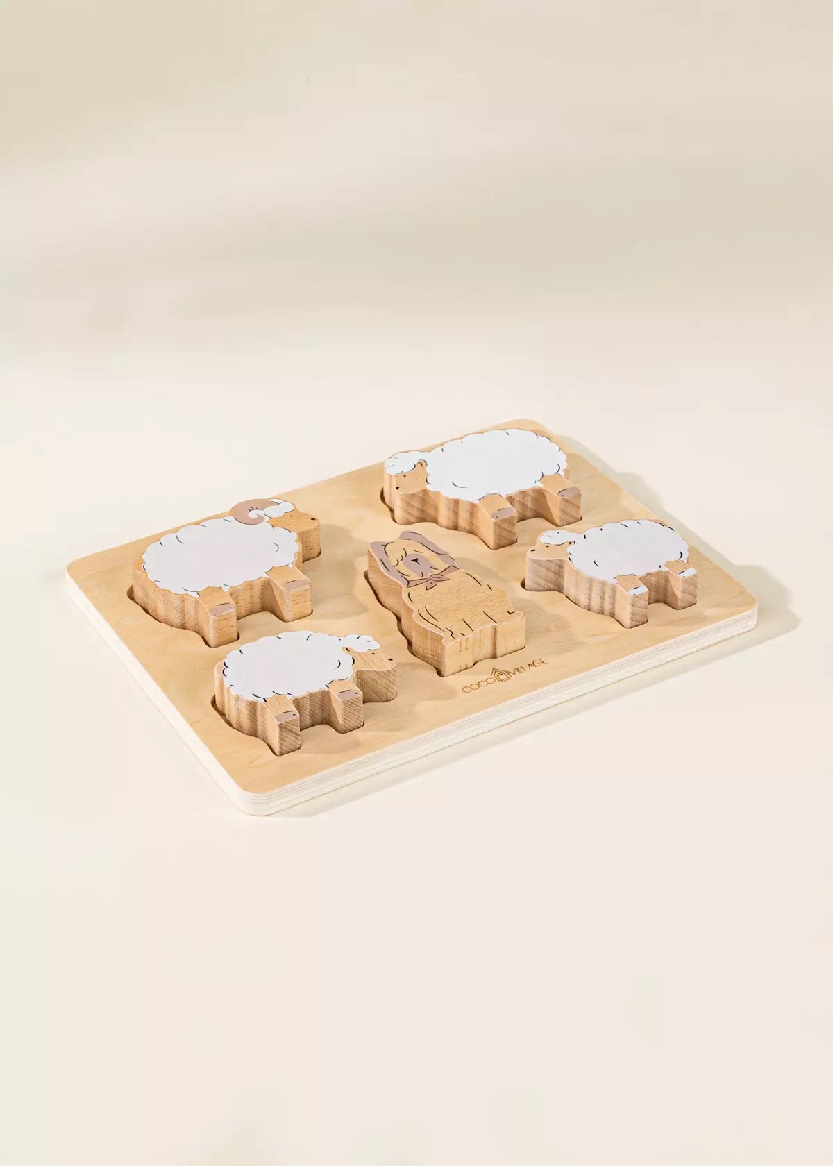 Set of 5 Shepherd Animals on Wooden Plate Animal Figures Coco Village