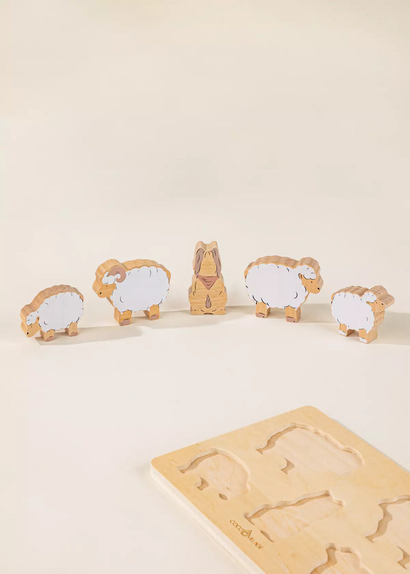 Set of 5 Shepherd Animals on Wooden Plate