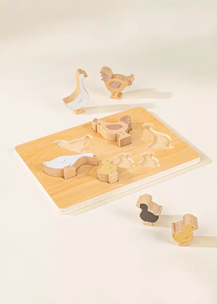 Set of 6 Barnyard Animals on Wooden Plate Animal Figures Coco Village