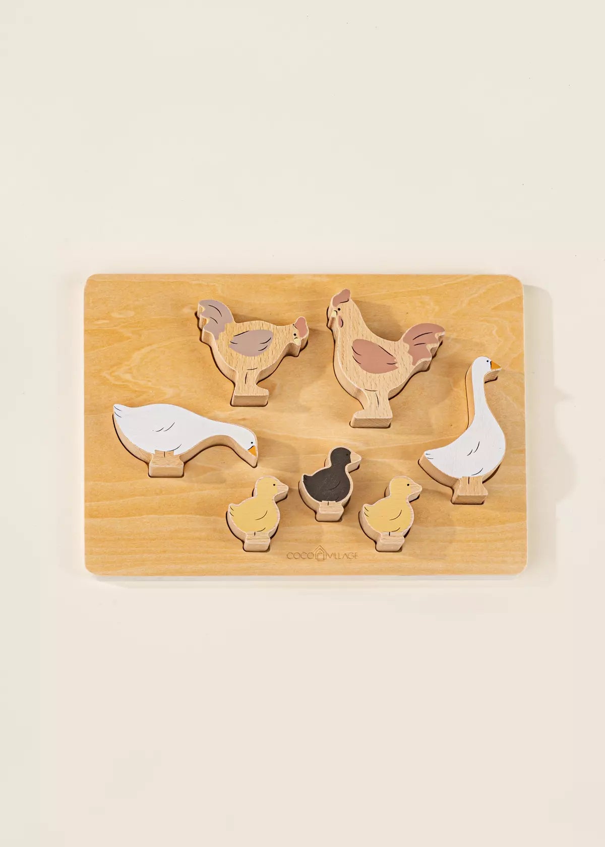Set of 6 Barnyard Animals on Wooden Plate Animal Figures Coco Village