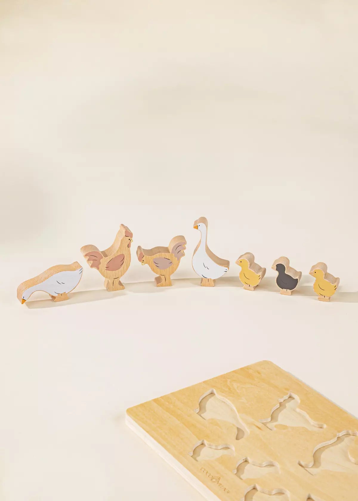 Set of 6 Barnyard Animals on Wooden Plate Animal Figures Coco Village