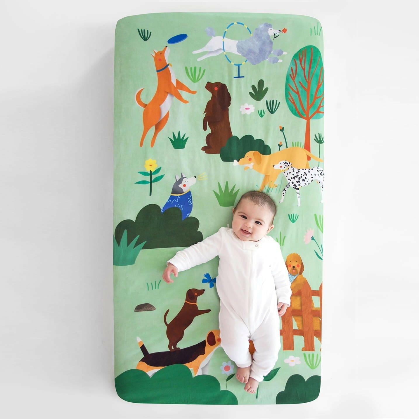 At The Dog Park Standard Size Crib Sheet Crib sheets Rookie Humans
