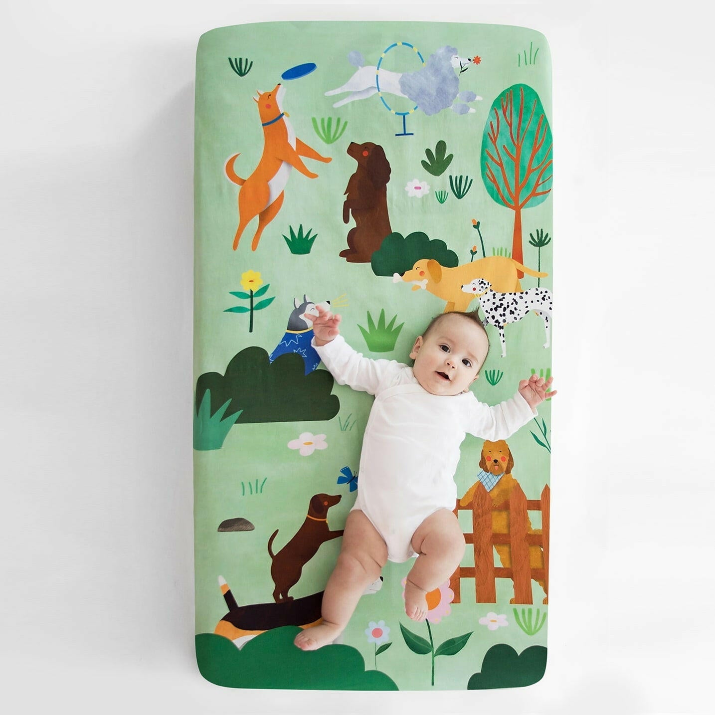At The Dog Park Standard Size Crib Sheet Crib sheets Rookie Humans