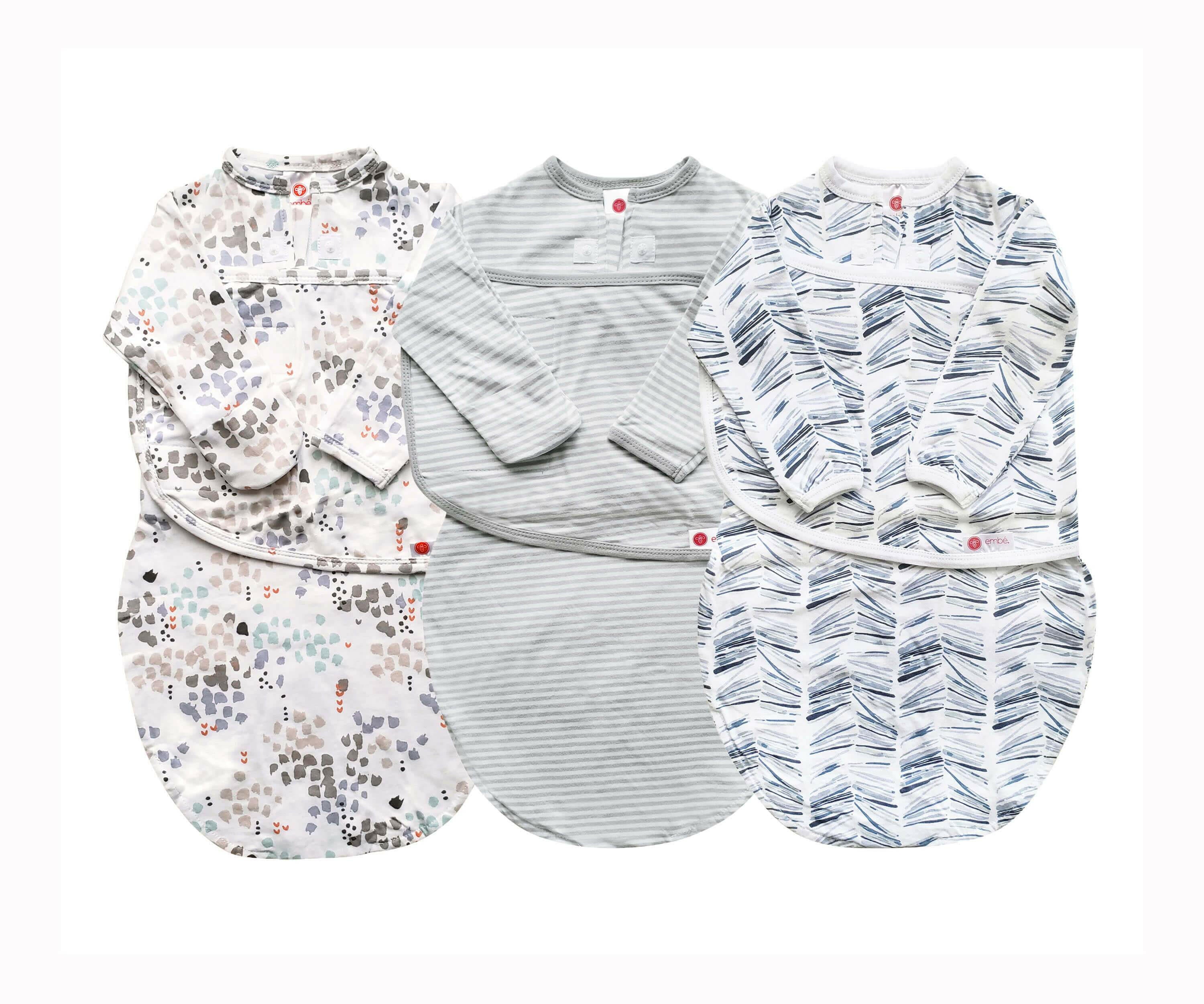 Long Sleeves Swaddle Sack Bundle 100% Cotton Jersey embé® Angle Stripe / Grey Stripe / Disperse Newborn 6-14lbs