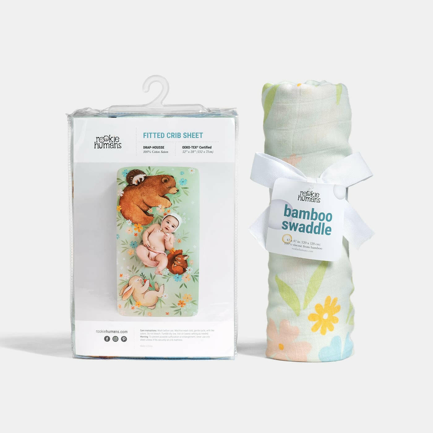 Crib sheet and Swaddle bundle - Enchanted Meadow Rookie Humans