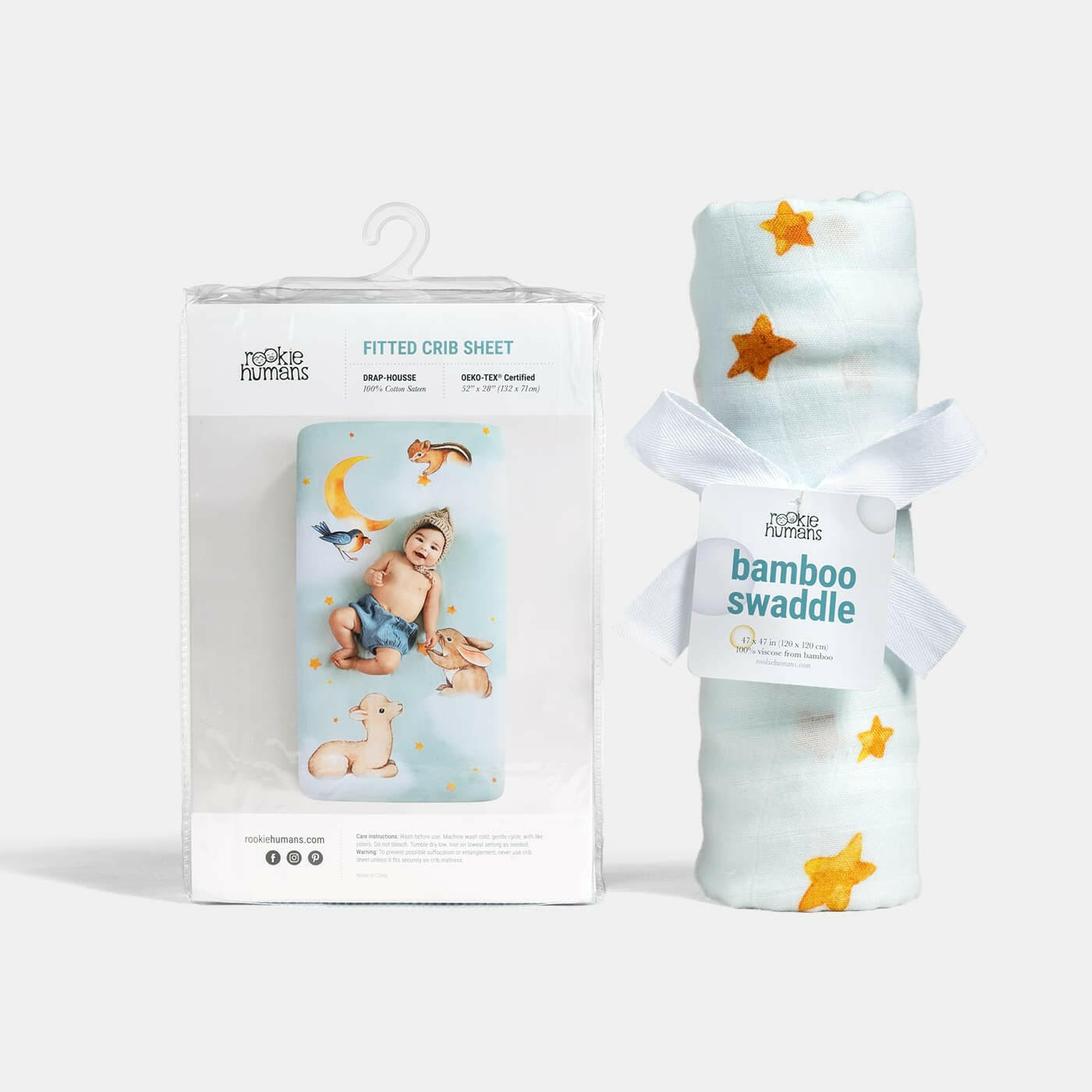 Crib sheet and Swaddle bundle - Goodnight Wonderland  Rookie Humans