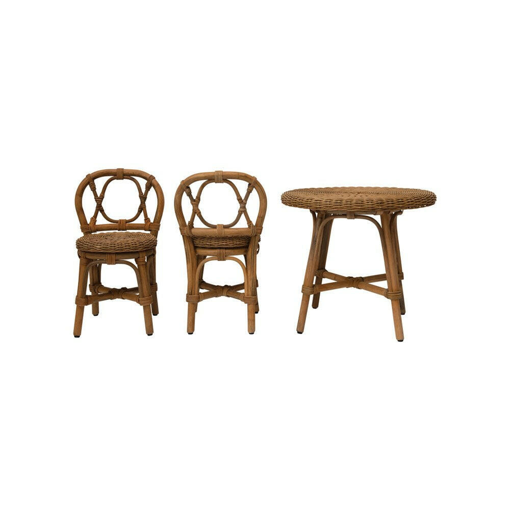 Children's Rattan Table and Chairs Children's Furniture Bloomingville Mini