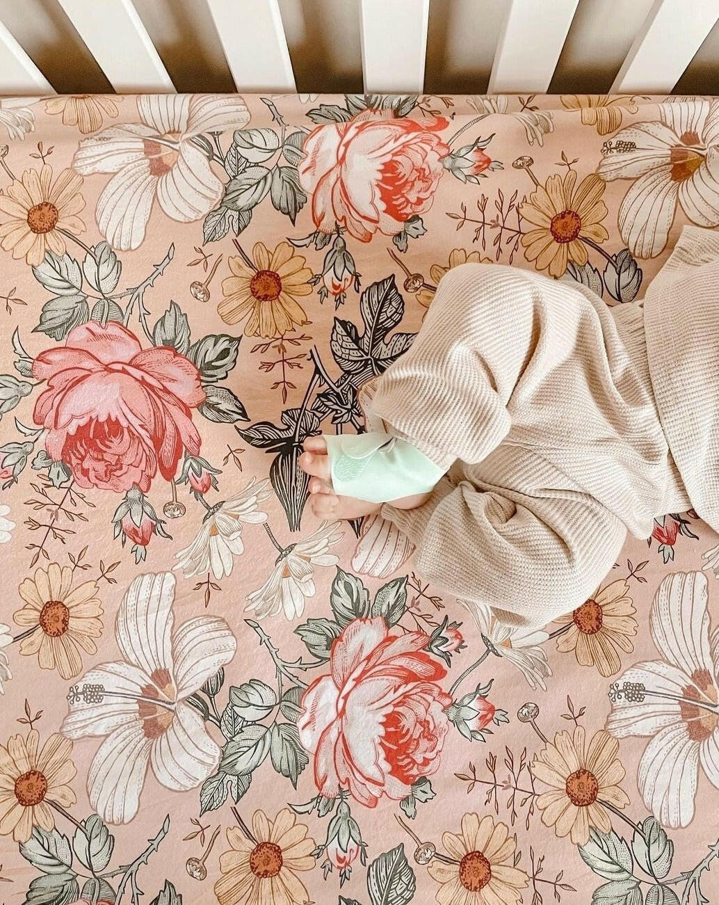Fitted Woven Baby Crib Sheet - Garden Floral Crib Sheets Mini Wander, LLC Rose Pink