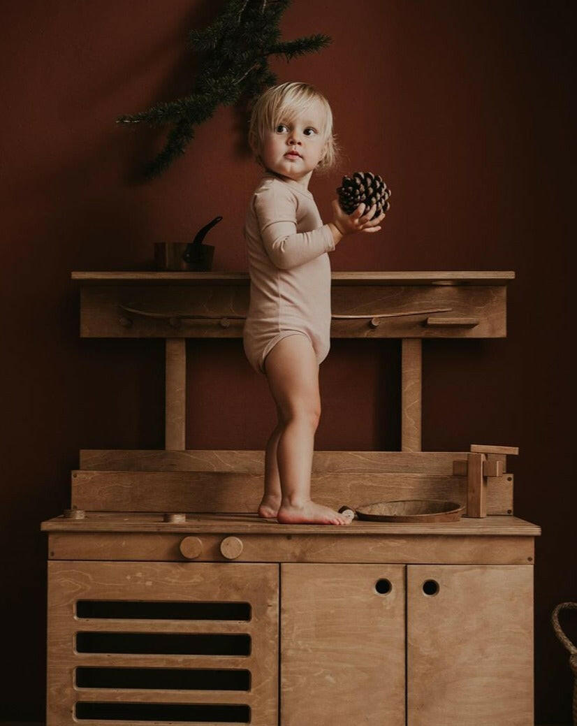 Long-Sleeve Organic Baby Onesie - Antique Rose Clothing The Simple Folk