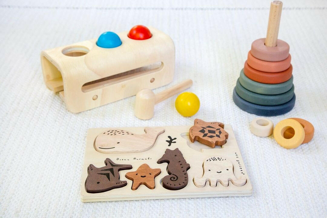 Wooden Tray Puzzle - Ocean Animals Wooden Puzzle Wee Gallery