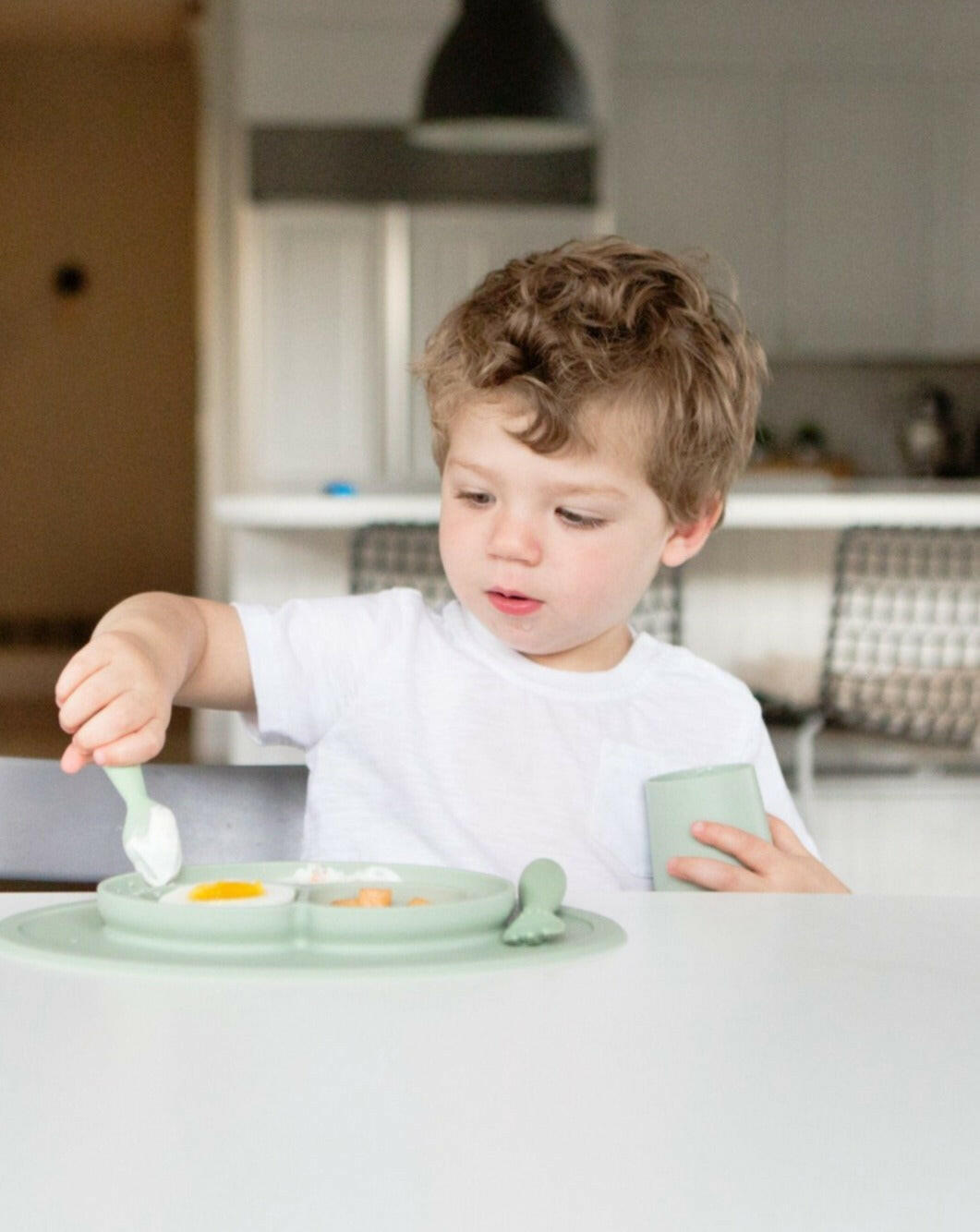 Mini Toddler Fork and Spoon Set Sage Feeding Ezpz