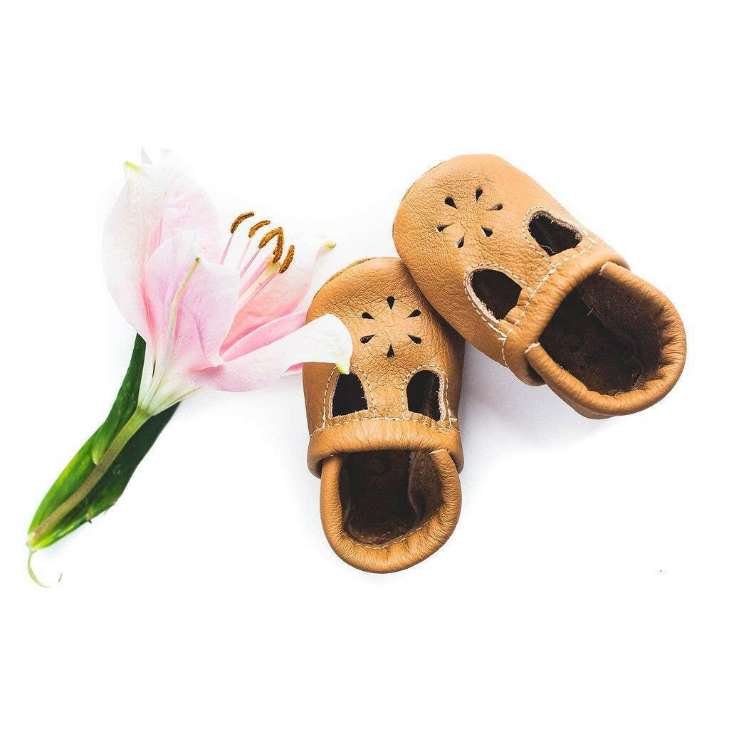 Baby Leather T Strap Shoe - Camel tan Shoes Starry Knight Design