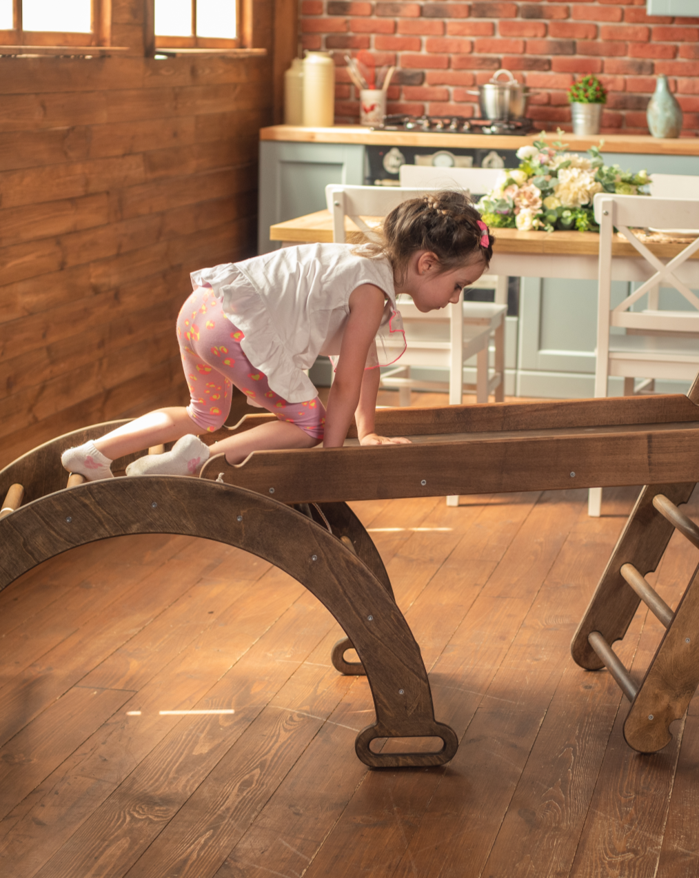 3in1 Montessori Climbing Set: Triangle Ladder + Arch/Rocker Balance + Slide Board – Chocolate 3in1 Playsets Goodevas