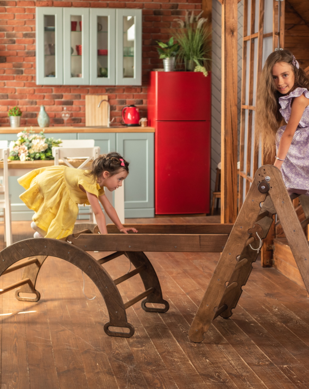4in1 Montessori Climbing Set: Triangle Ladder + Arch/Rocker + Slide Board/Ramp + Net – Chocolate 4in1 Playsets Goodevas
