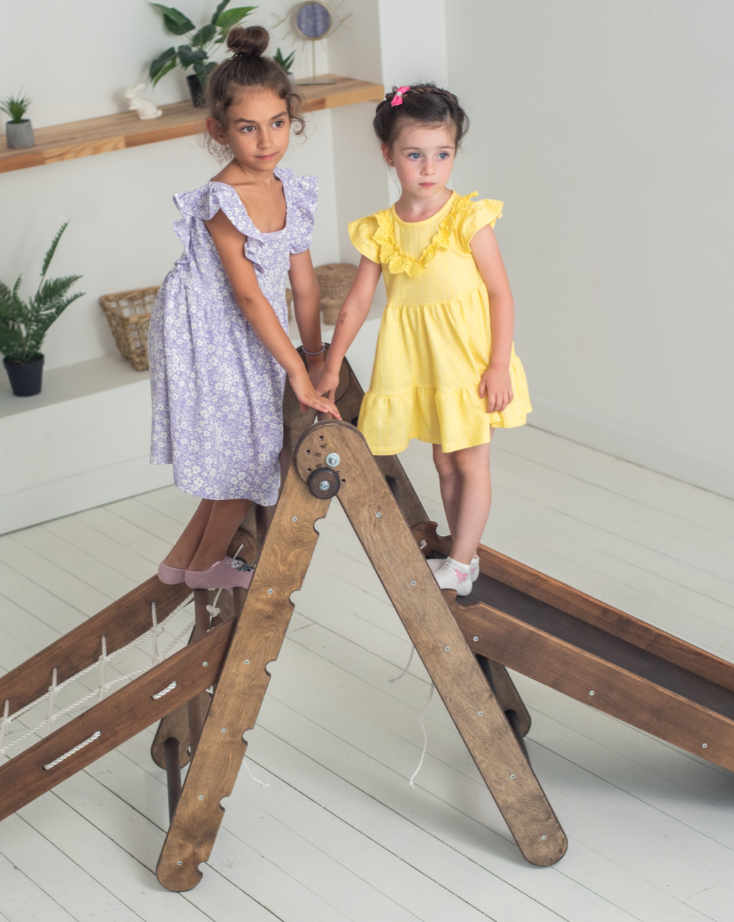 3in1 Montessori Climbing Frame Set: Triangle Ladder + Slide Board/Ramp + Net – Chocolate 3in1 Playsets Goodevas