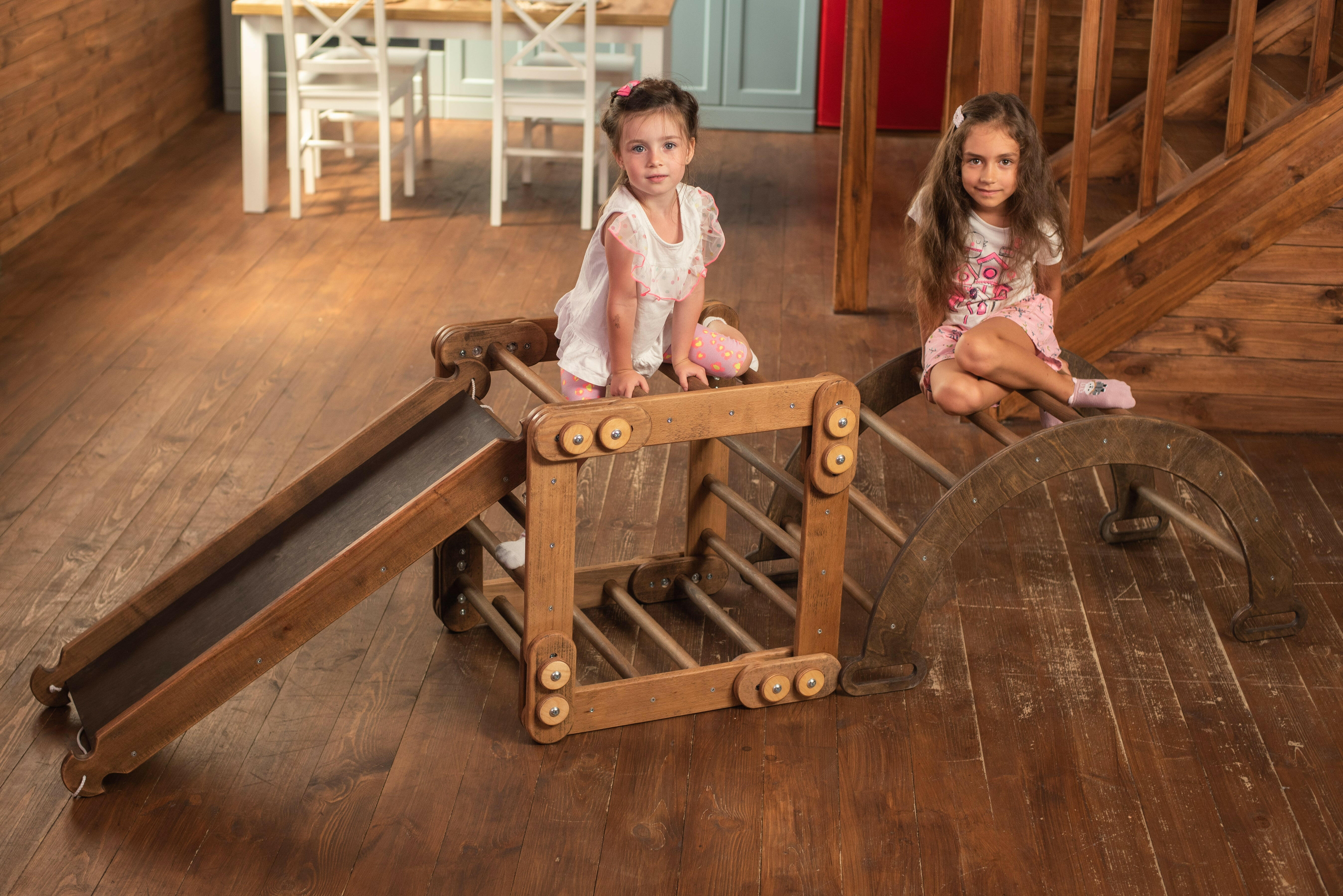 3in1 Montessori Climbing Set: Snake Ladder + Arch/Rocker + Slide Board/Ramp – Chocolate 3in1 Playsets Goodevas