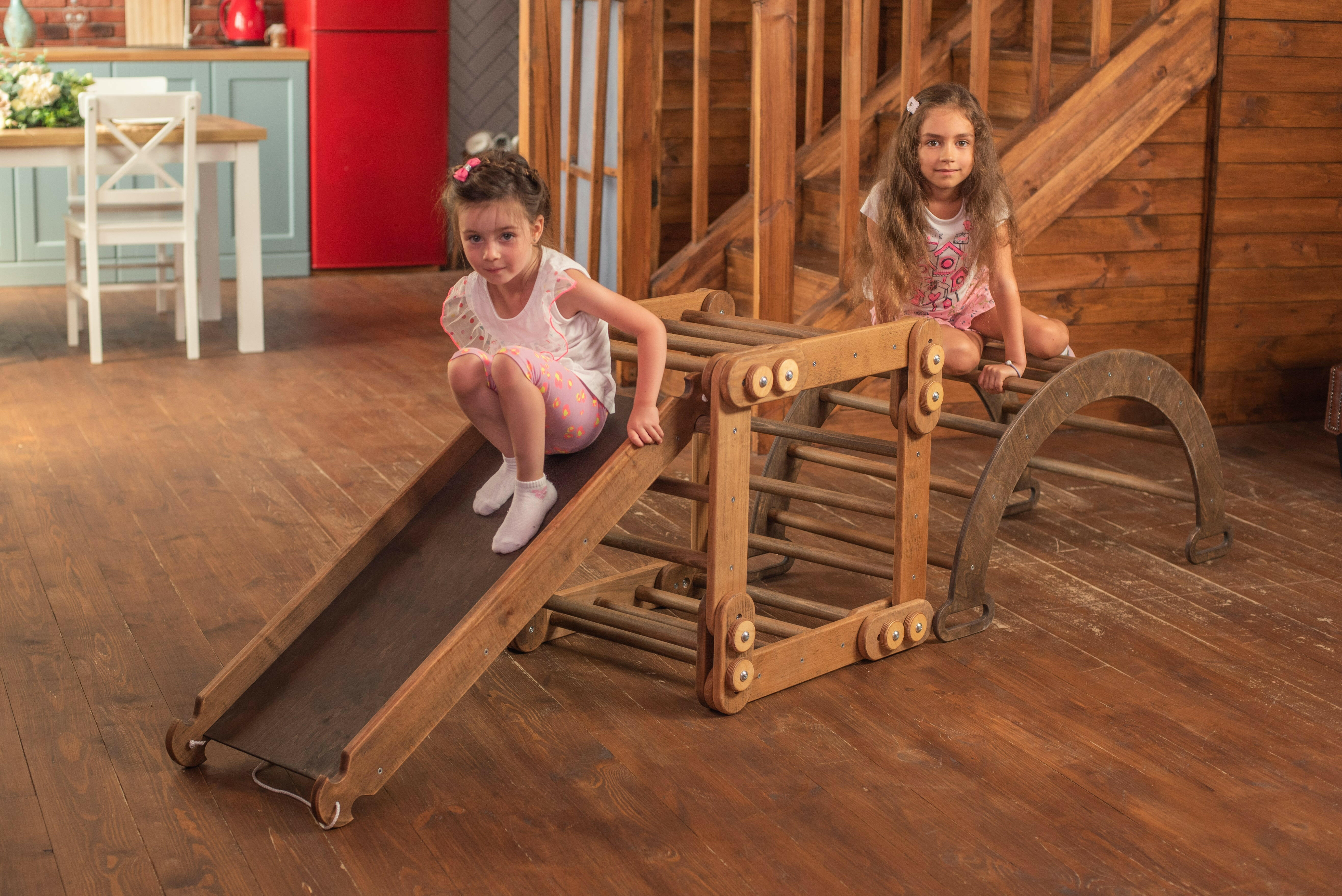 3in1 Montessori Climbing Set: Snake Ladder + Arch/Rocker + Slide Board/Ramp – Chocolate 3in1 Playsets Goodevas