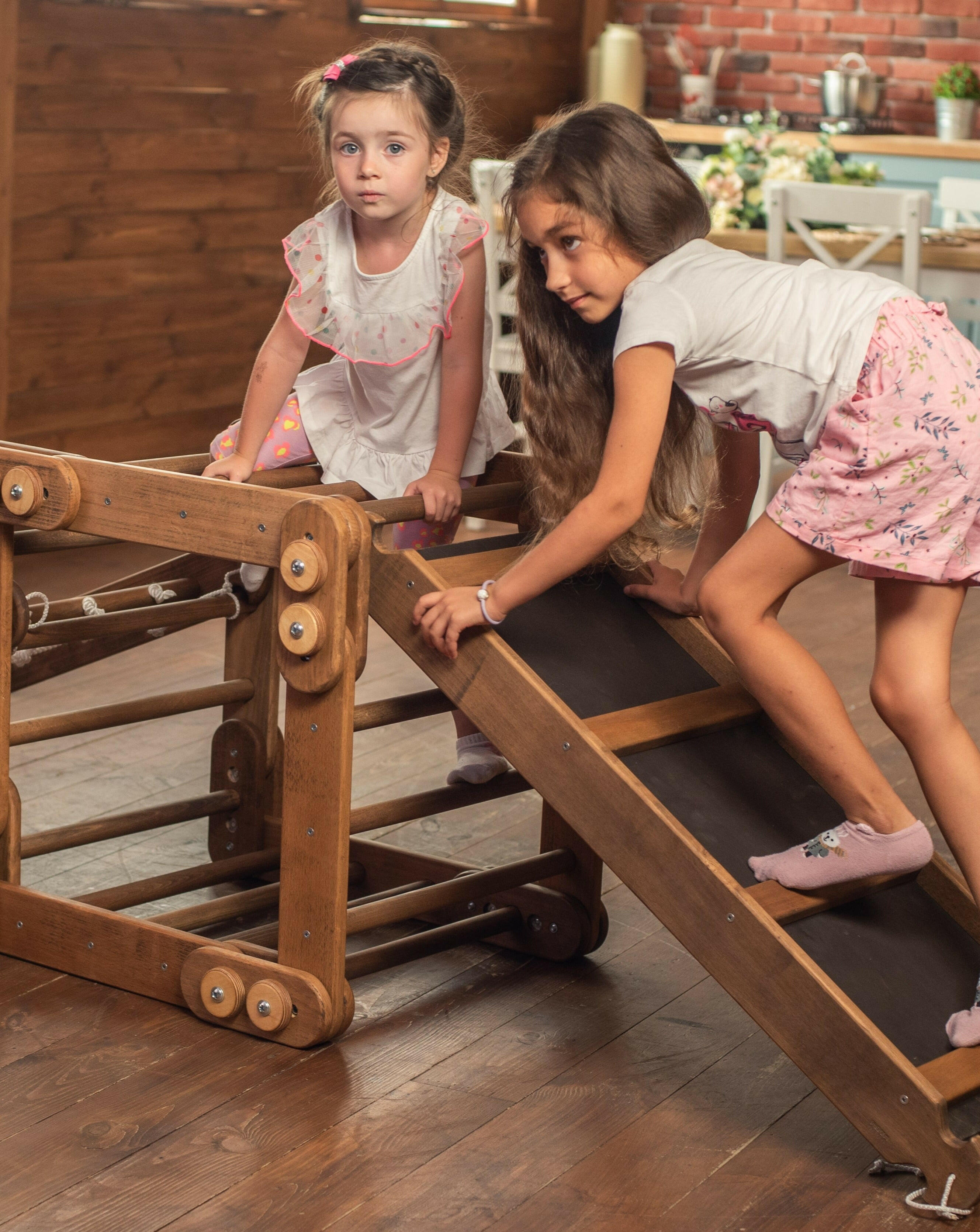 3in1 Montessori Climbing Set: Snake Ladder + Slide Board/Ramp + Net – Chocolate 3in1 Playsets Goodevas