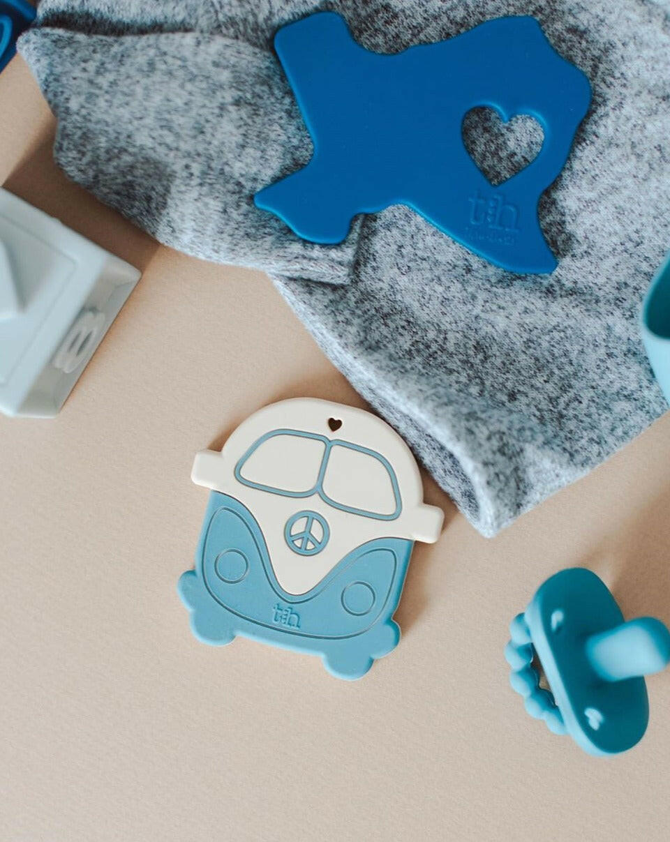 Silicone Teether - Peace Vintage Bus Baby Essentials Three Hearts