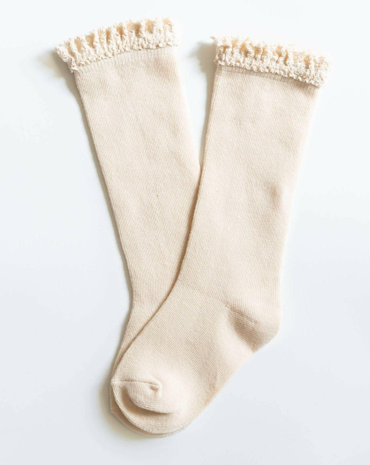 Vanilla Cream Lace Top Knee Highs Socks Little Stocking Co 6/18M Vanilla