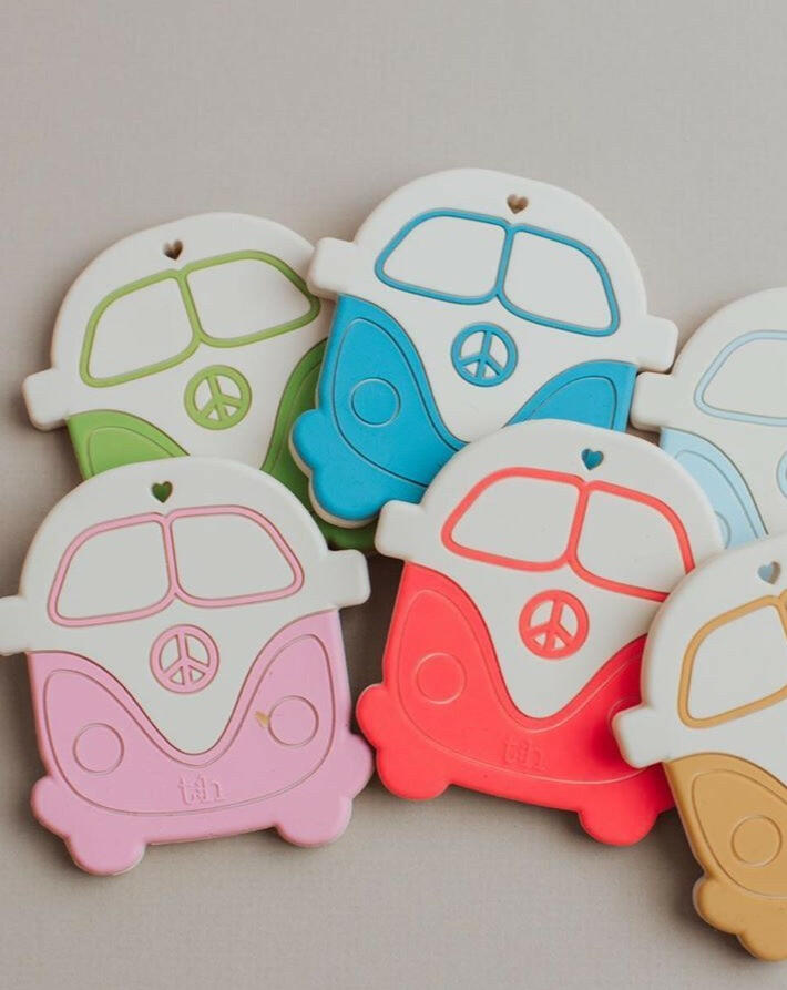 Silicone Teether - Peace Vintage Bus Baby Essentials Three Hearts