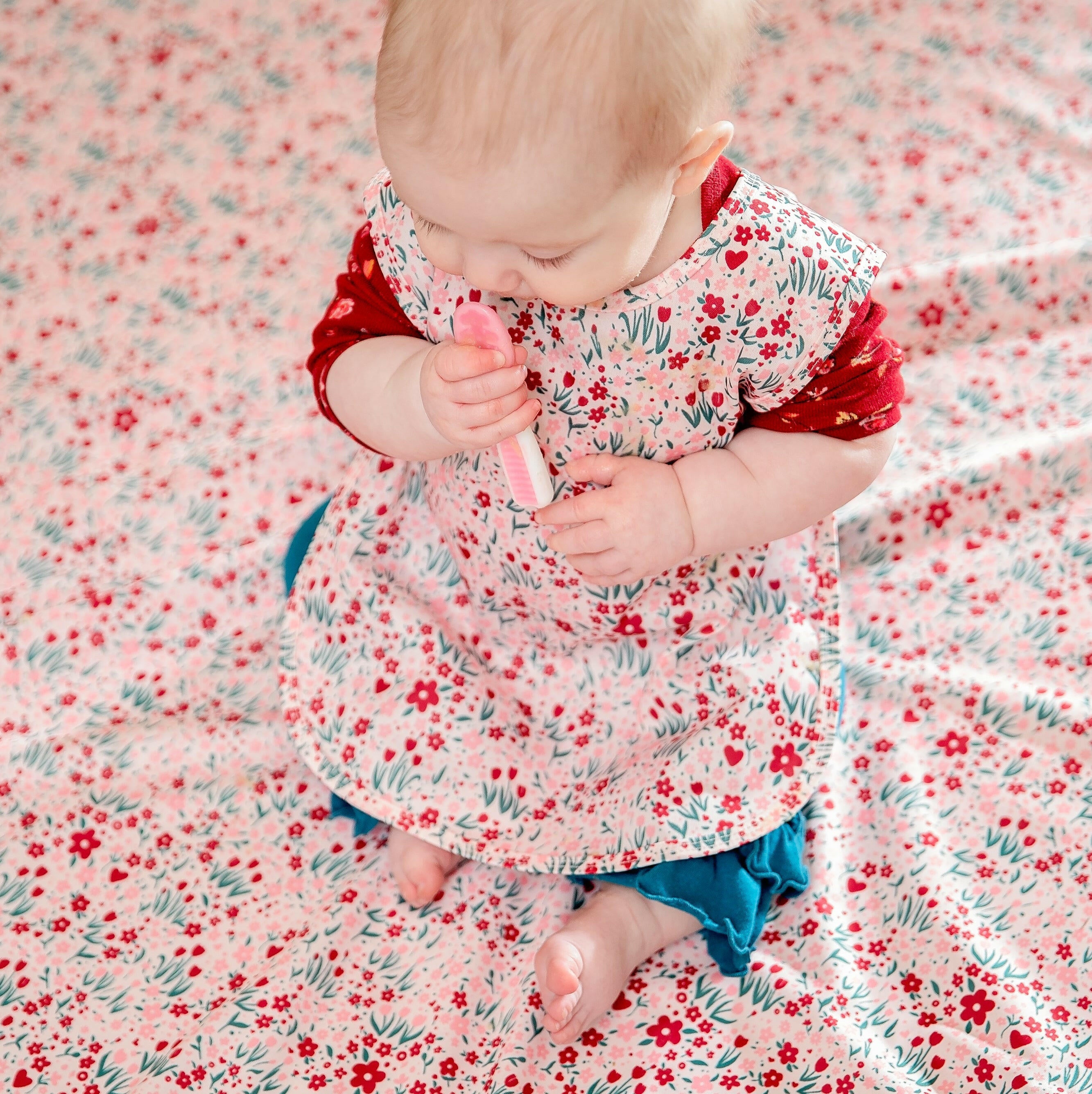 Blushing Blooms Splash Mat - A Waterproof Catch-All for Highchair Spills and More! BapronBaby
