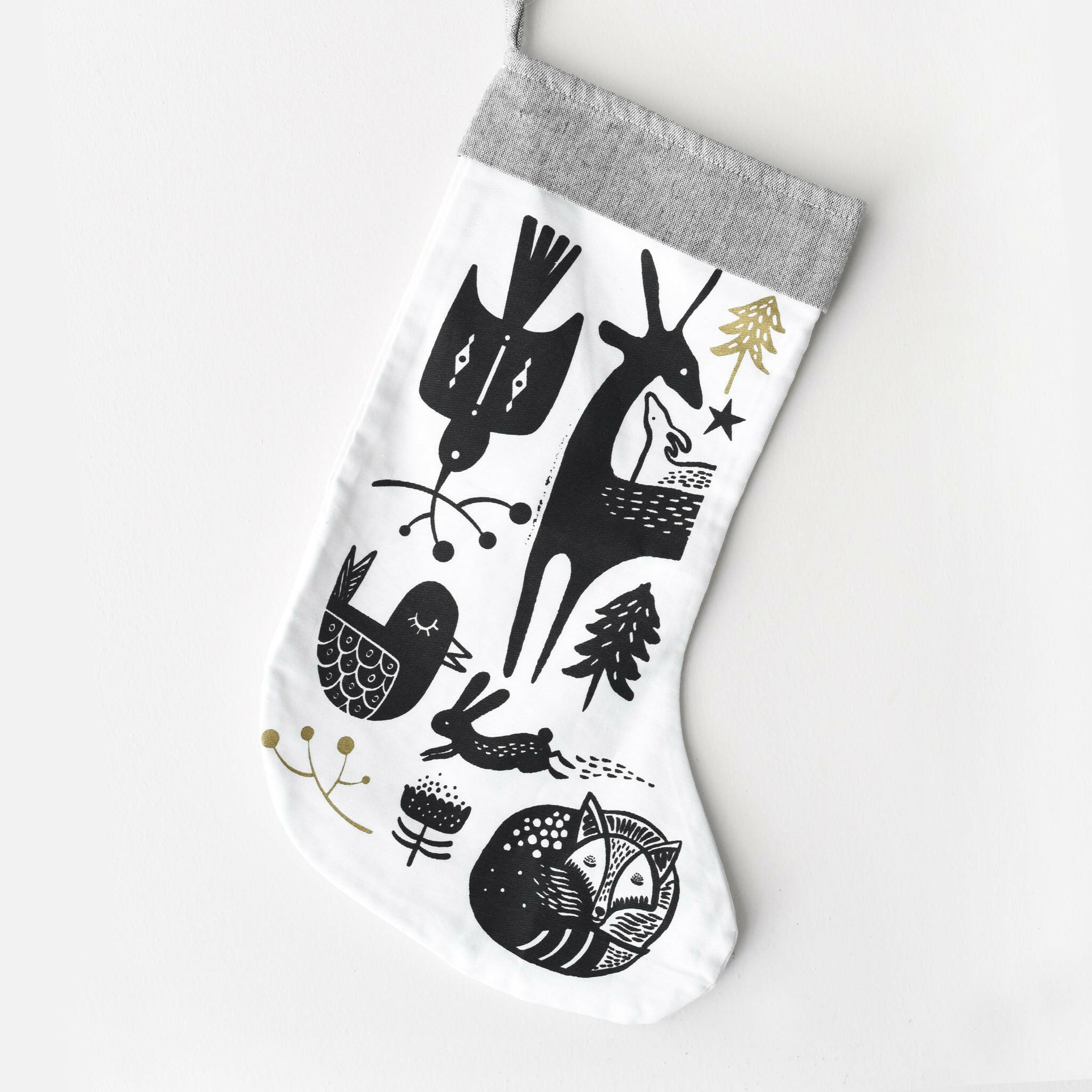 Winter Animals Stocking - Black on White Christmas Wee Gallery