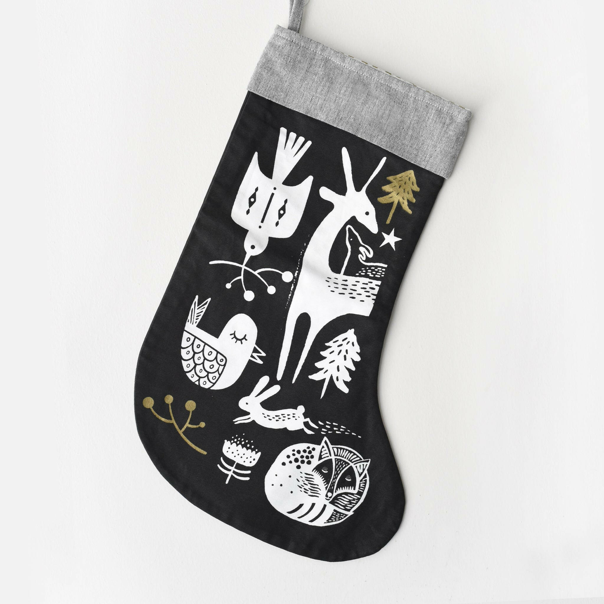 Winter Animals Stocking - White on Black Christmas Wee Gallery