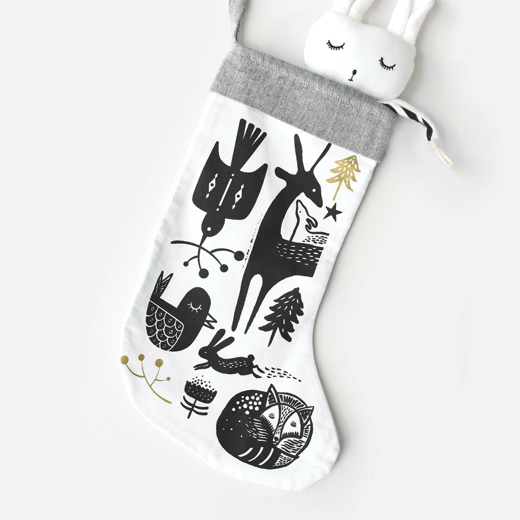Winter Animals Stocking - Black on White Christmas Wee Gallery