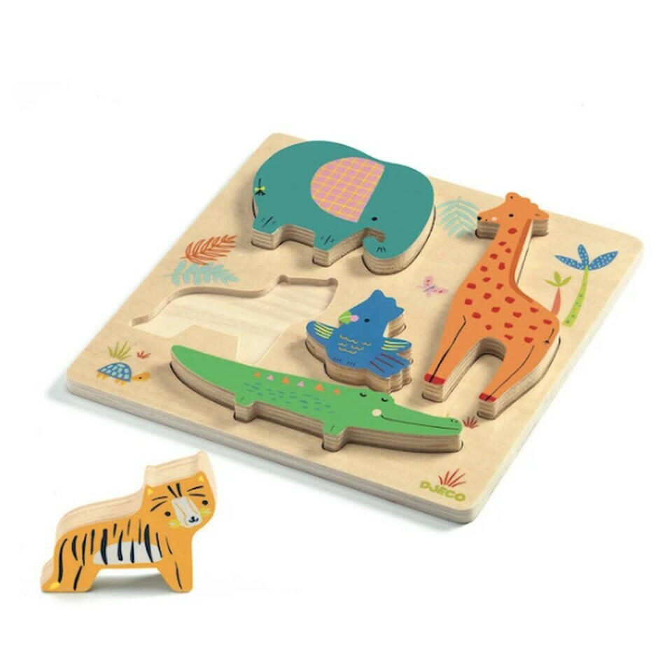 Wooden Baby Puzzle - Jungle Animals Wooden Puzzle Djeco