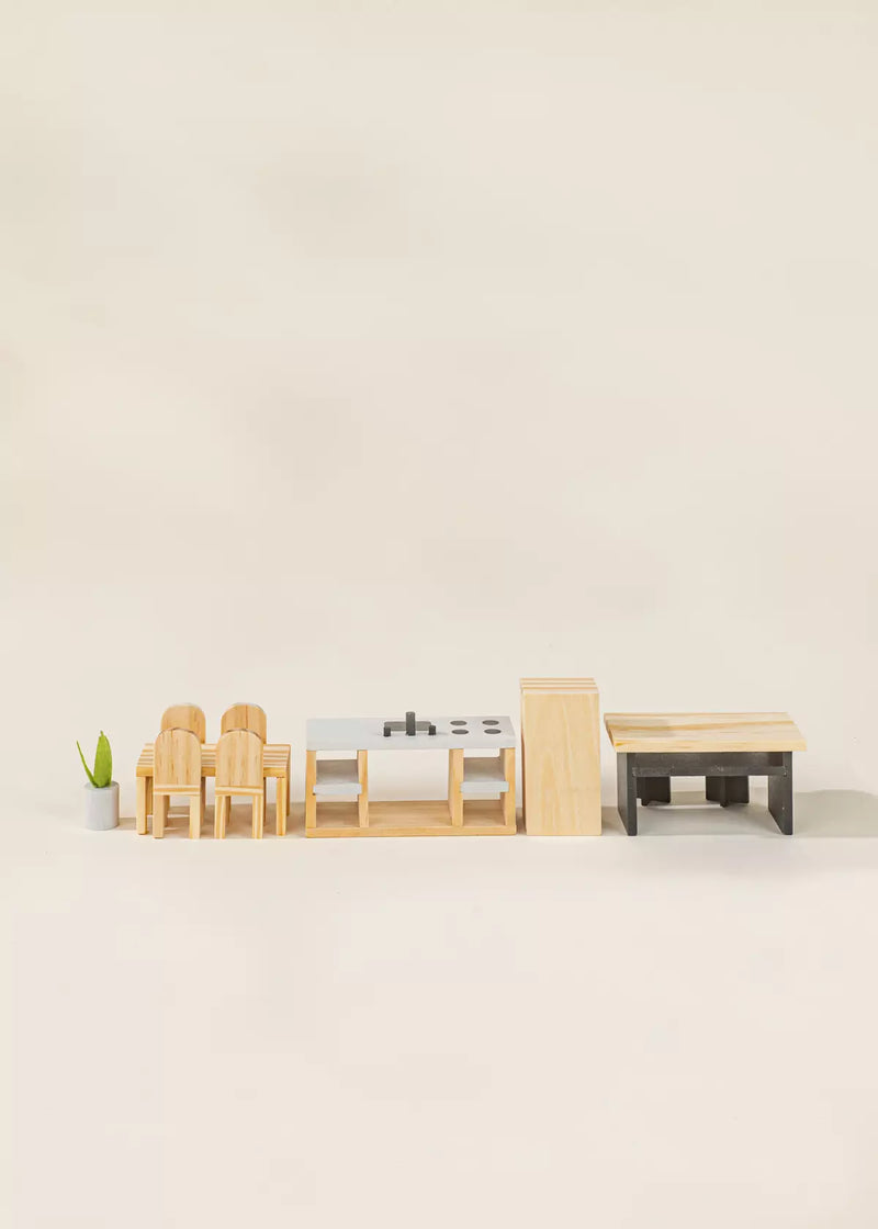 Wooden Doll House Kitchen Furniture & Accessories (12 pcs)