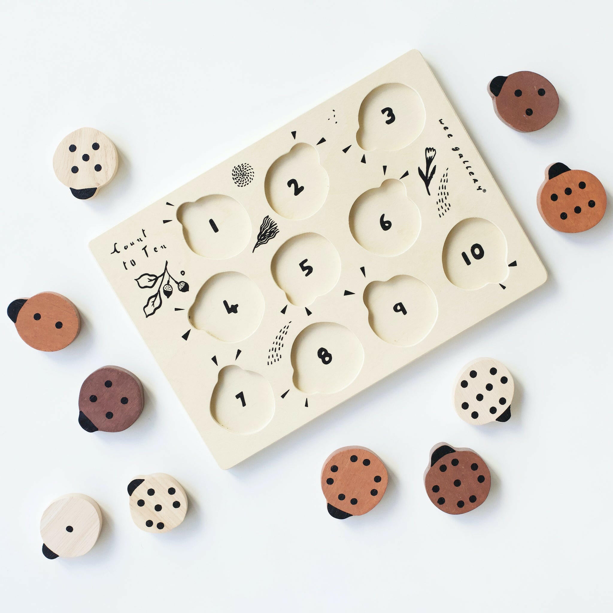 Wooden Tray Puzzle - Count to 10 Ladybugs Puzzle Wee Gallery