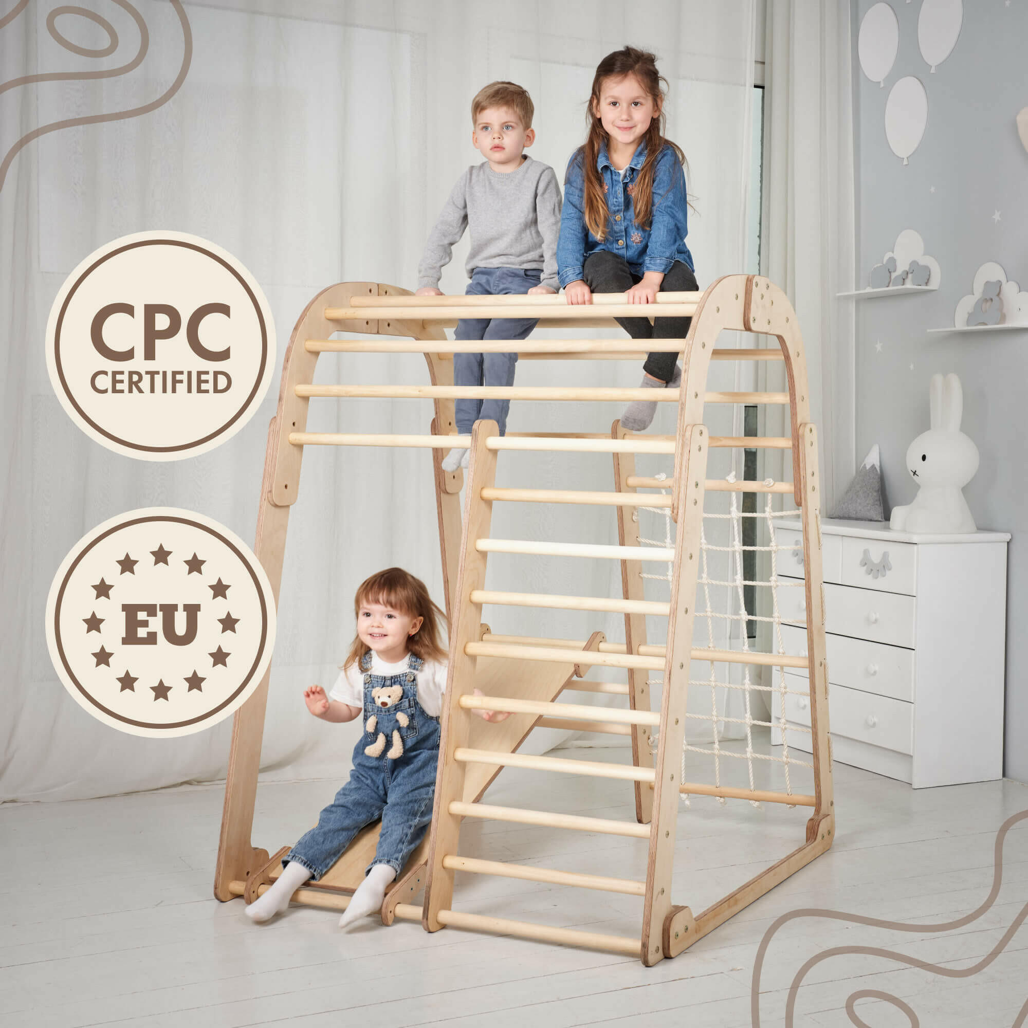 Indoor Wooden Playground for Children - 6in1 Playground + Swings Set + Slide Board Goodevas