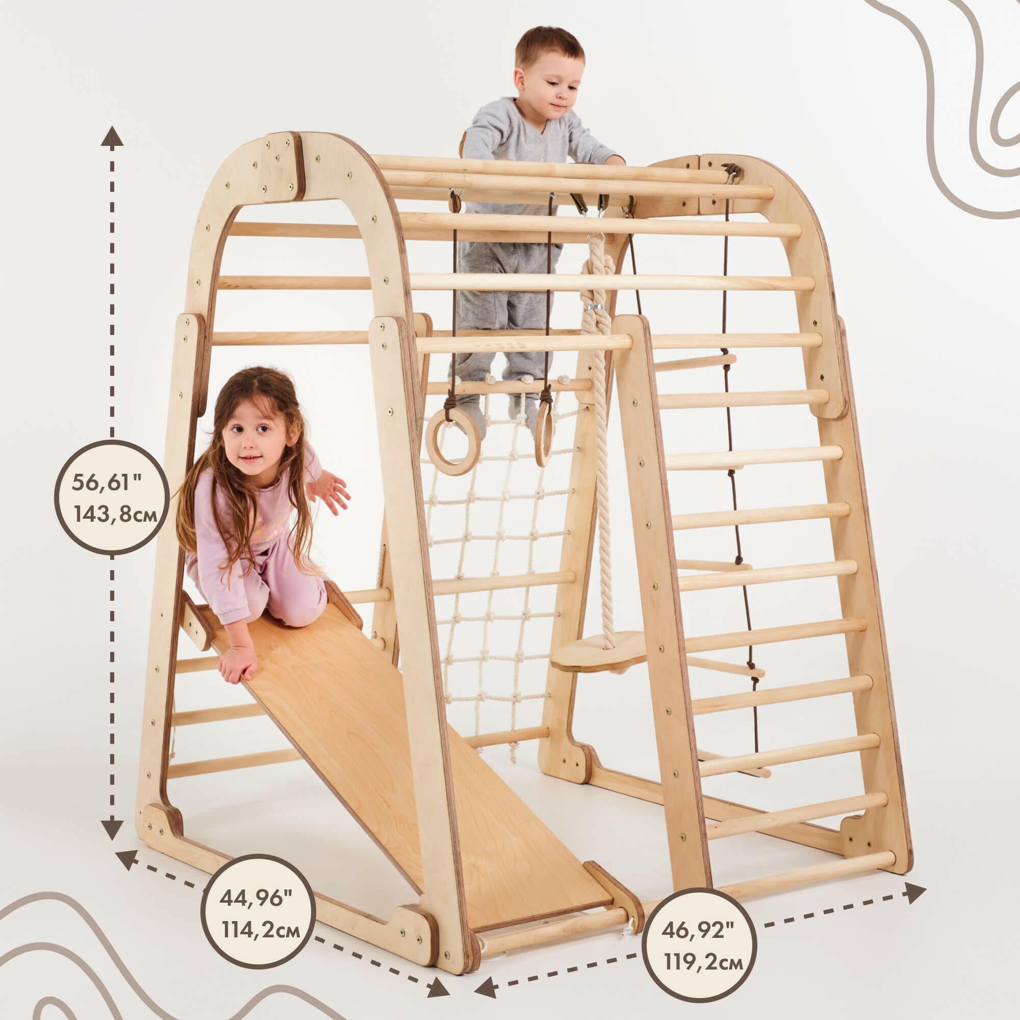 Indoor Wooden Playground for Children - 6in1 Playground + Swings Set + Slide Board Goodevas