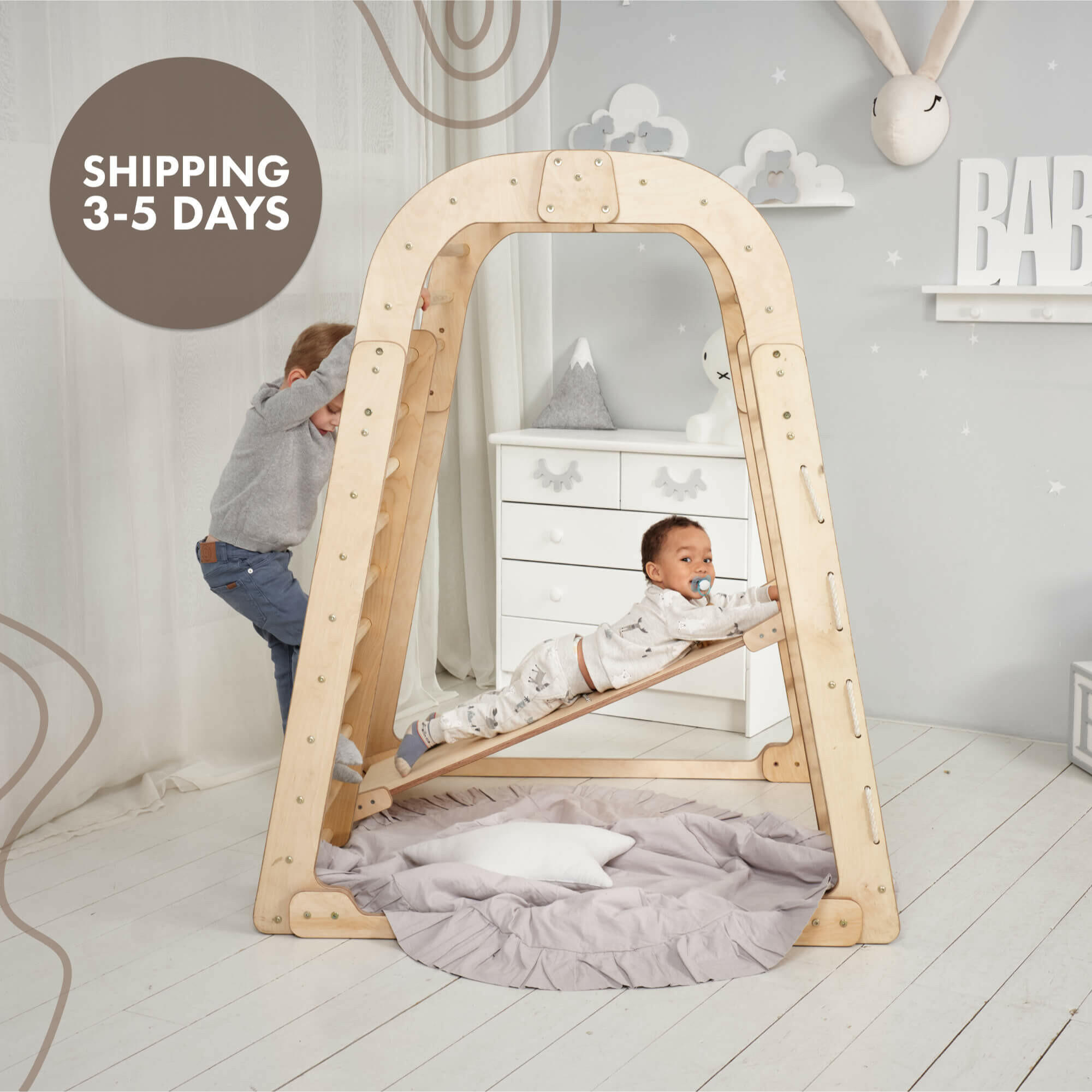 Indoor Wooden Playground for Children - 6in1 Playground + Swings Set + Slide Board Goodevas